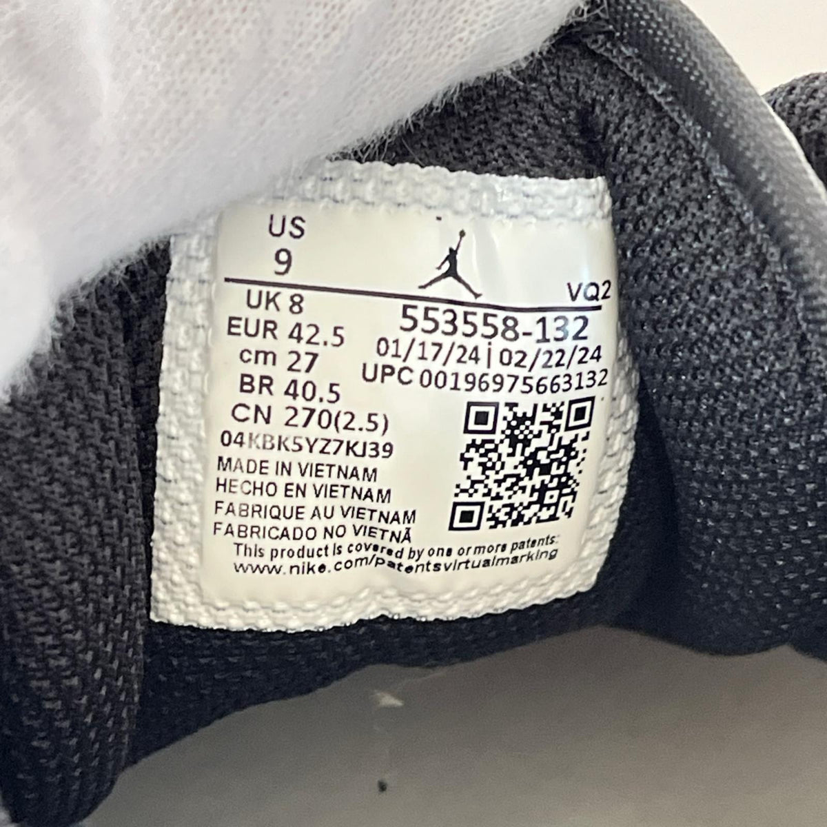 スニーカー AIR JORDAN 1 LOW WHITE/BLACK-WHITE 27cm (US9 UK8 1/2 EU44) ホワイト
