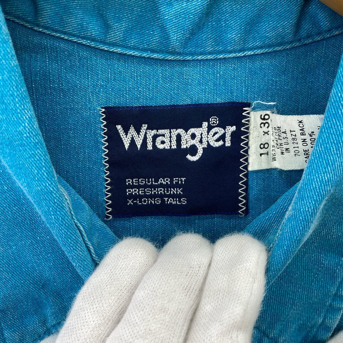 長袖シャツ 80s ウエスタン 青(XL) ブルー
