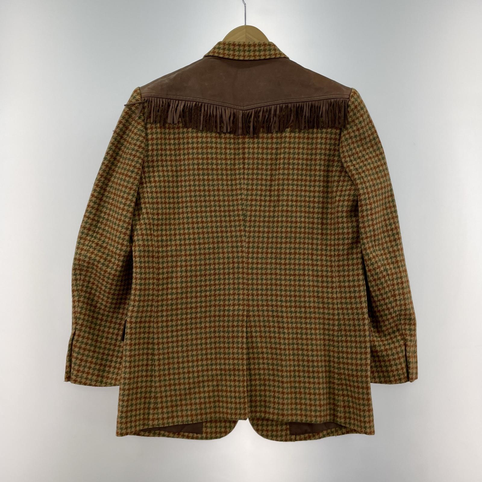 テーラードジャケット COMME des GARCONS HOMME 80s デカオム レザー切替 千鳥ツイードジャケット S