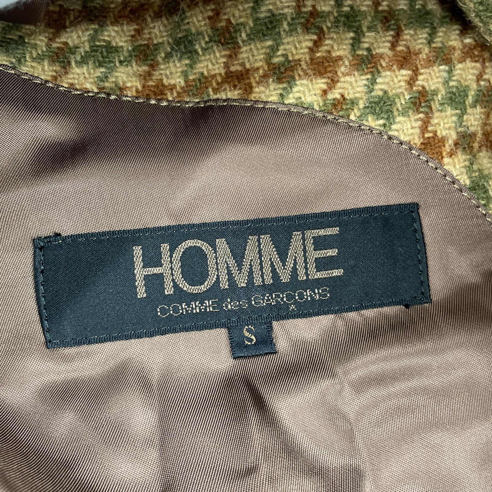 テーラードジャケット COMME des GARCONS HOMME 80s デカオム レザー切替 千鳥ツイードジャケット S