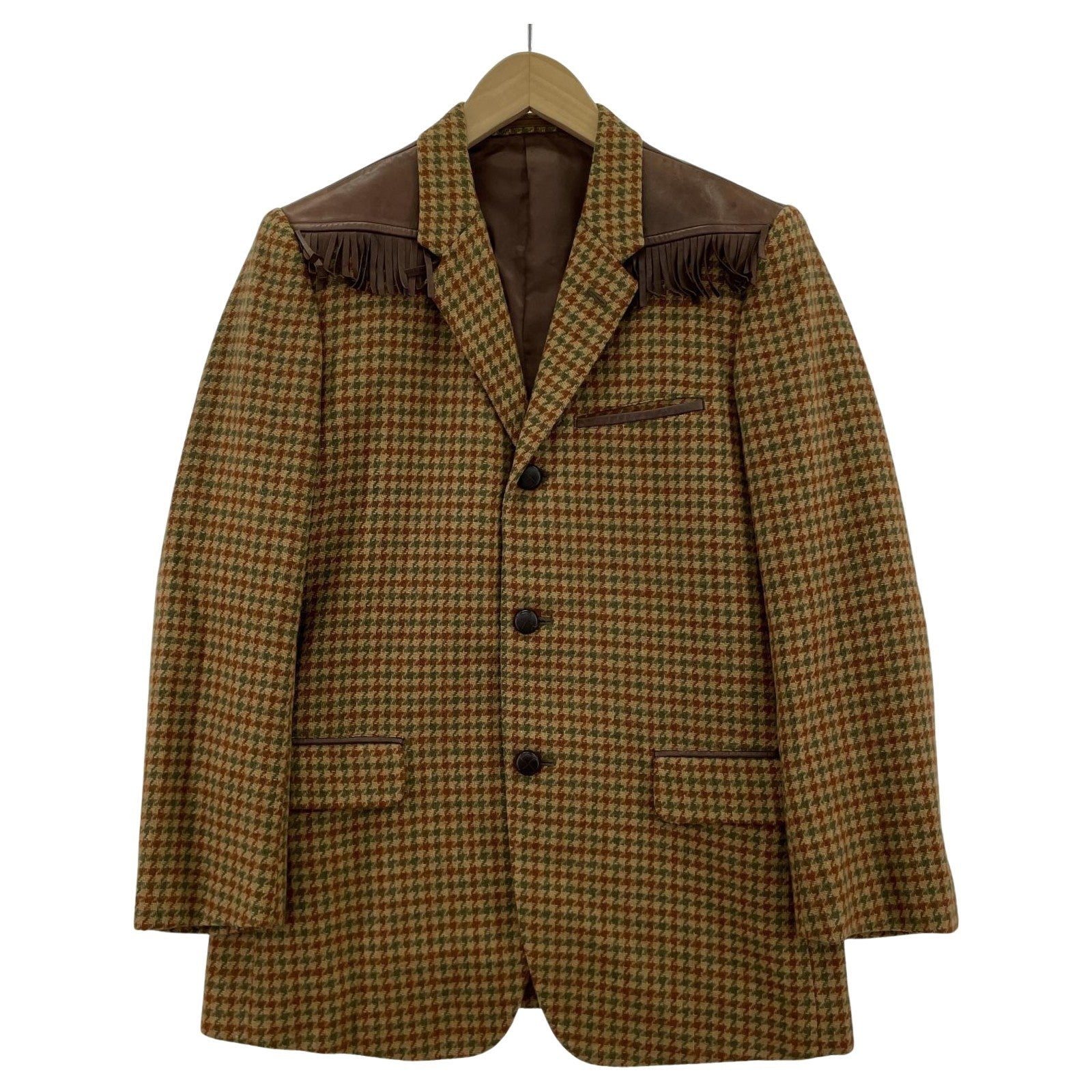テーラードジャケット COMME des GARCONS HOMME 80s デカオム レザー切替 千鳥ツイードジャケット S