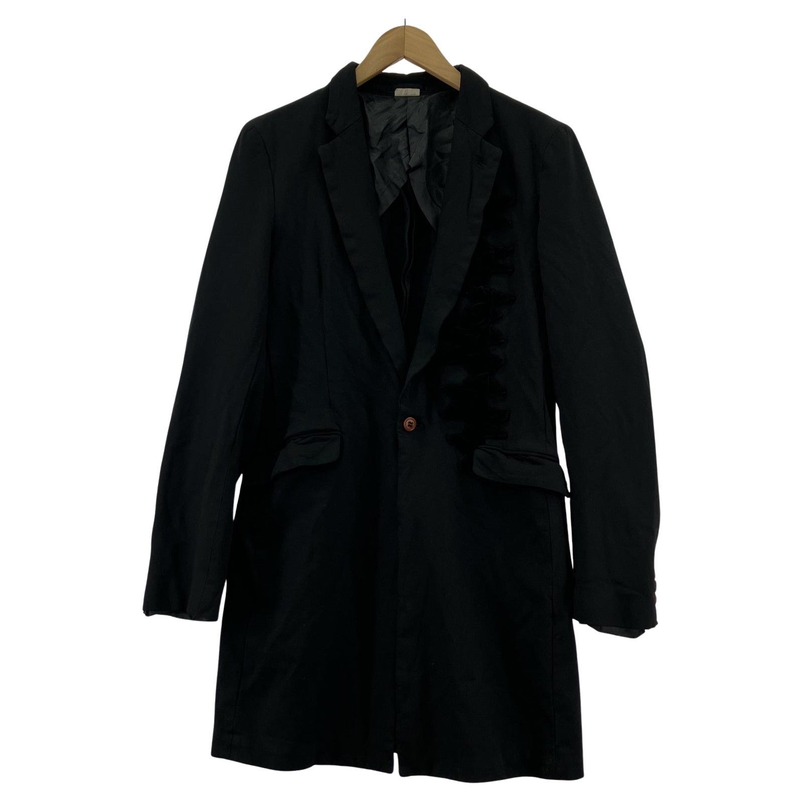 ジャケット COMME des GARCONS HOMME PLUS ポリ縮絨 ベロアポイント ロングジャケット ブラック S ブラック