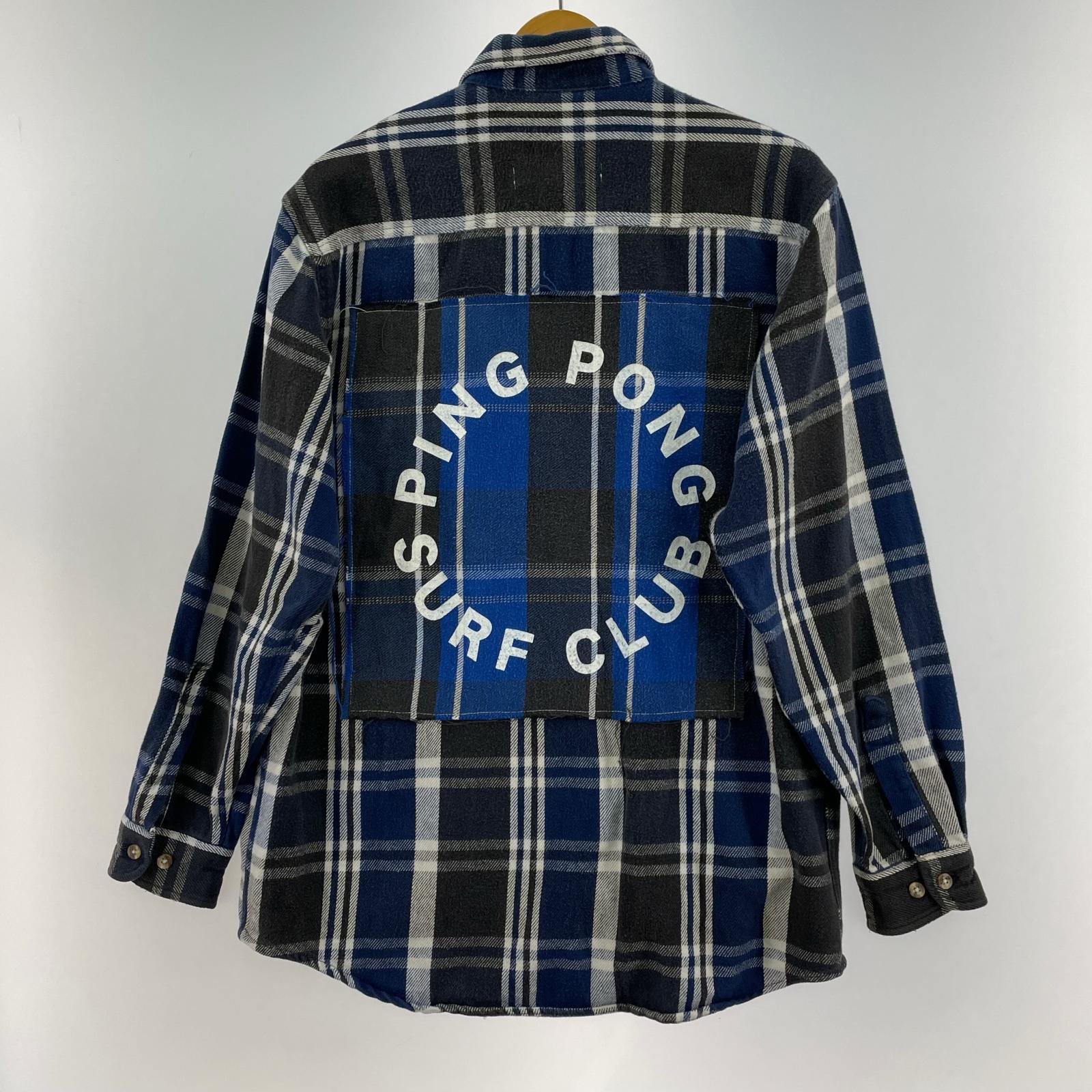 長袖シャツ PING PONG SURF CLUB リメイク ネルシャツ 青グレー M