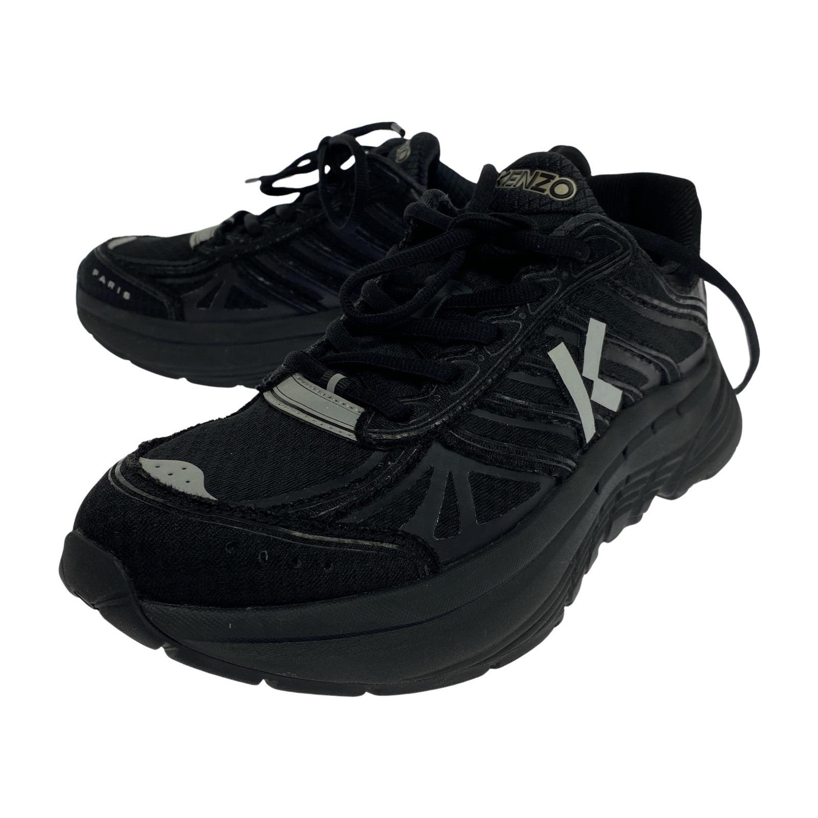 スニーカー Black Polyester Lace-Up Low Top Sneakers ブラック