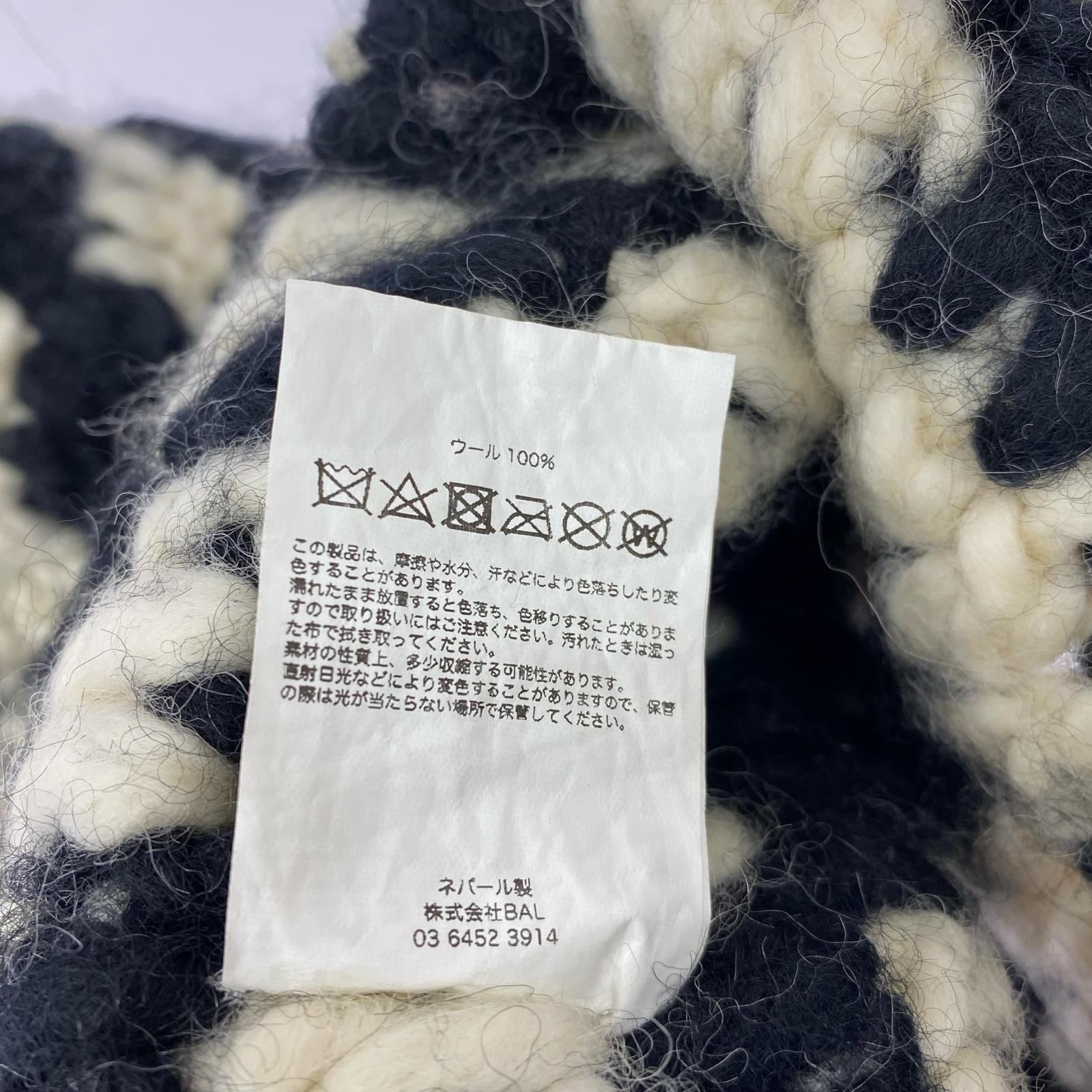 その他帽子 CHECKERED HAND KNIT BALACLAVA 白/黒 ブラック