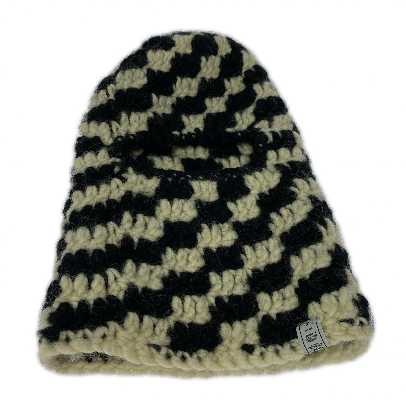 その他帽子 CHECKERED HAND KNIT BALACLAVA 白/黒 ブラック