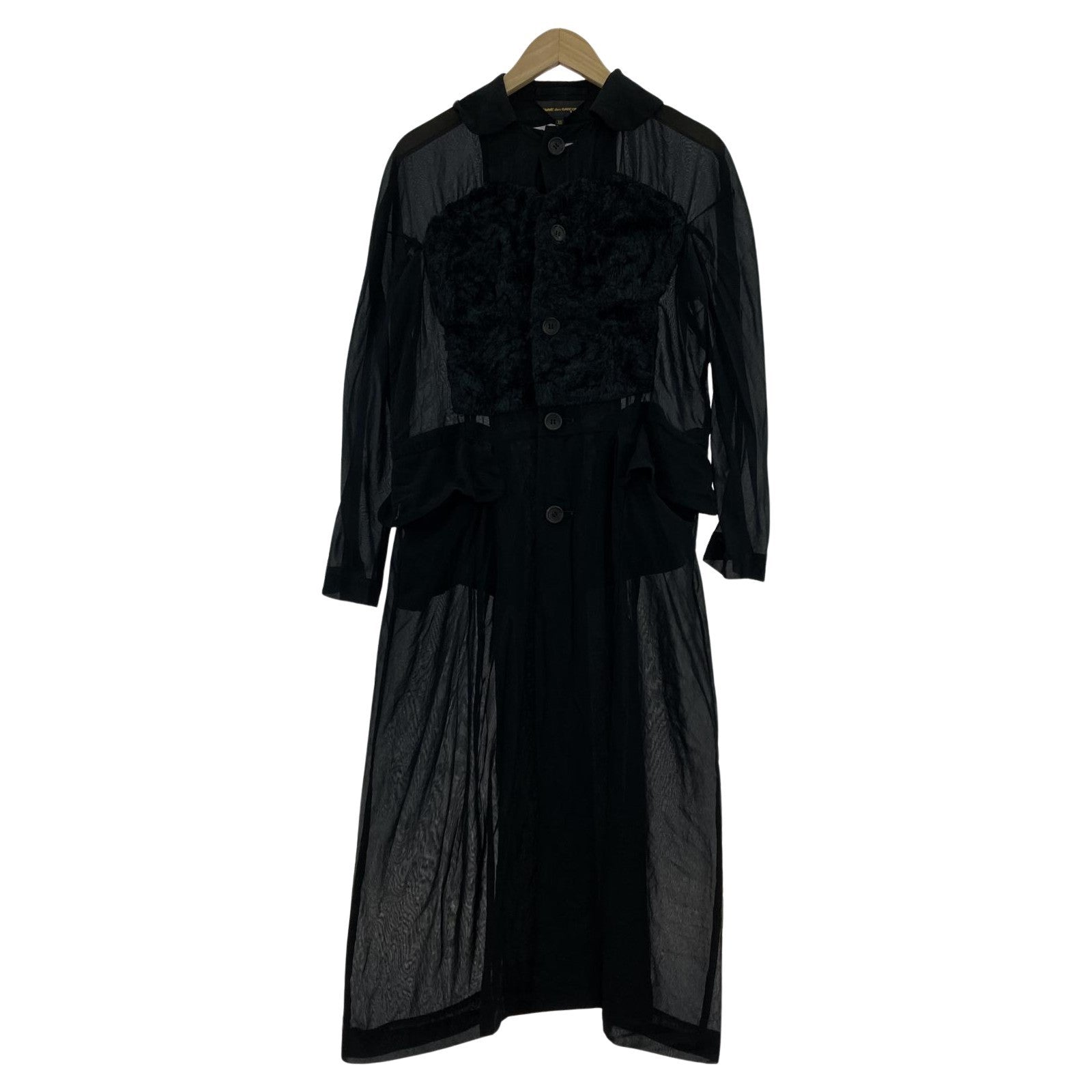 ワンピース COMME des GARCONS フロントファー切替シースルーワンピース XS ブラック ブラック
