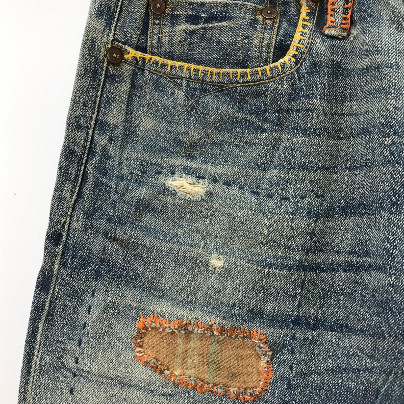 デニムパンツ パッチワークデニムパンツ/31*32/PP-PM-LA-0136 ブルー