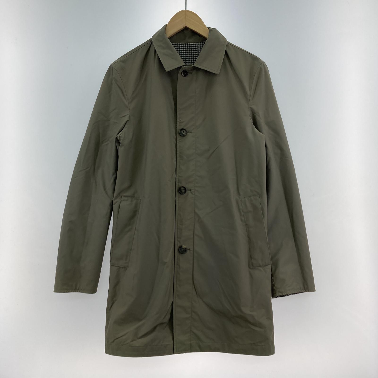 ジャケット Kired リバーシブルステンカラーコート 44 カーキ 千鳥 PERK66145 ブラック