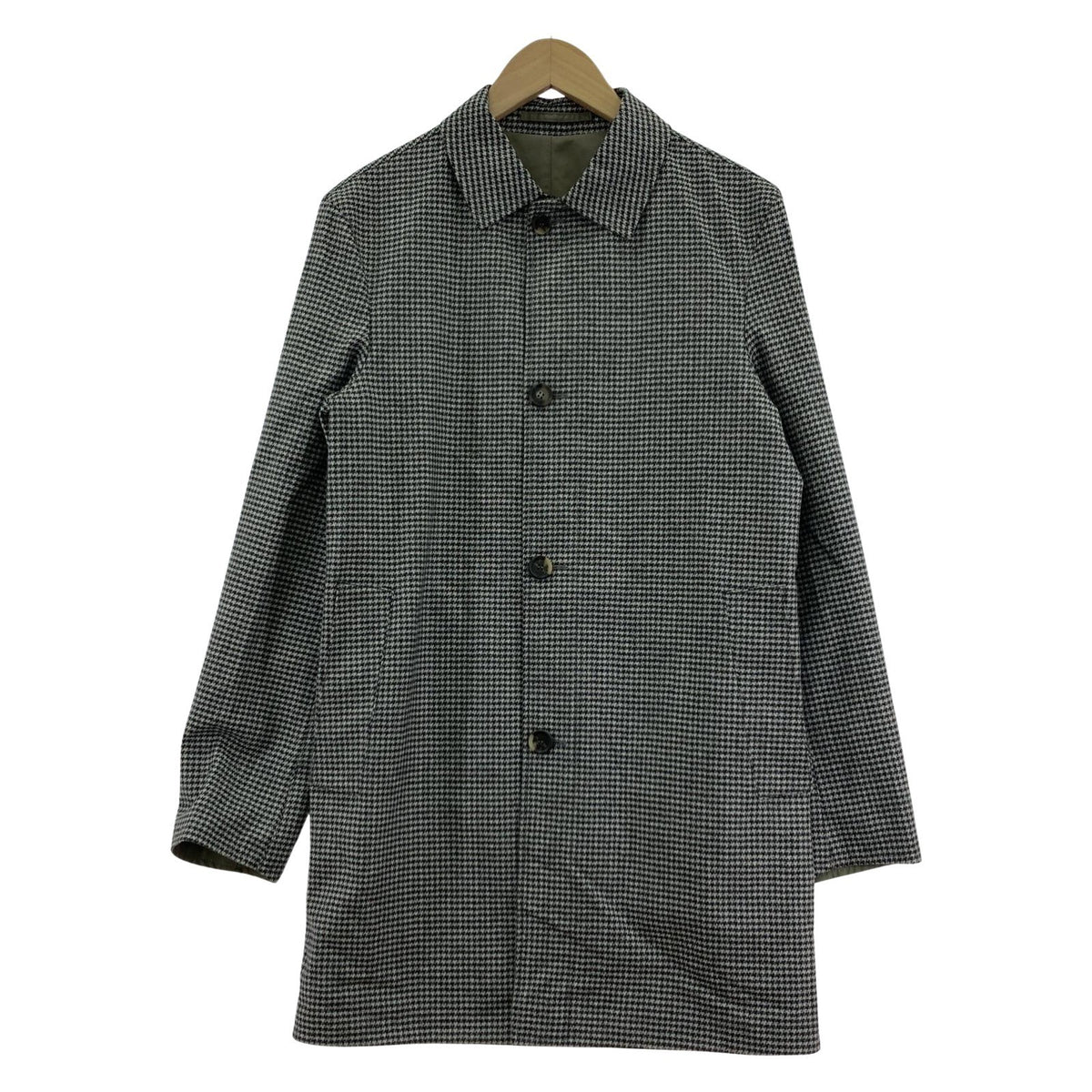 ジャケット Kired リバーシブルステンカラーコート 44 カーキ 千鳥 PERK66145 ブラック