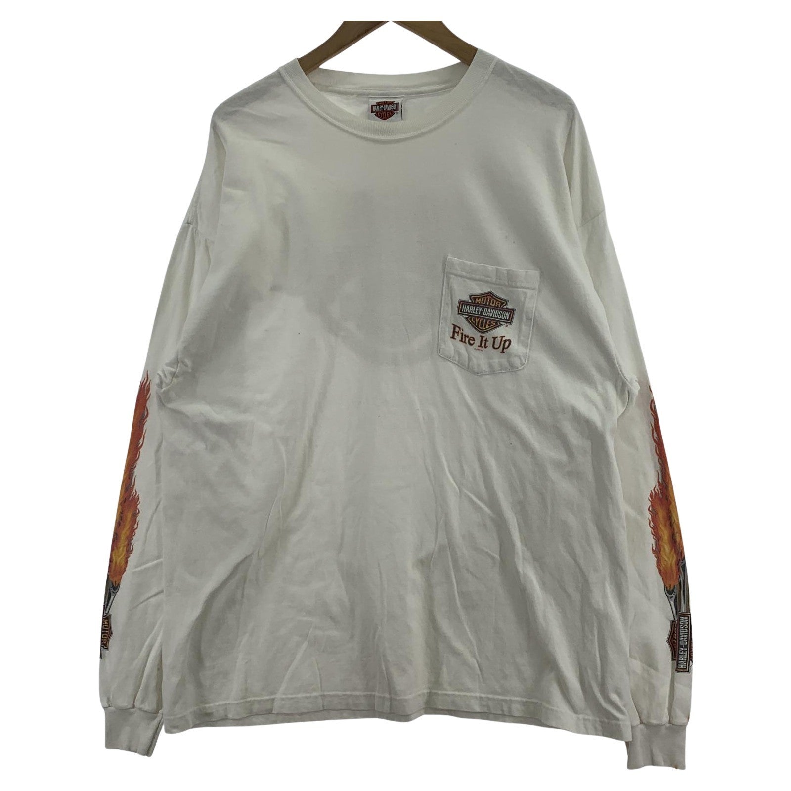 長袖Tシャツ 00s flame Fire pattern L/s tee XL ホワイト