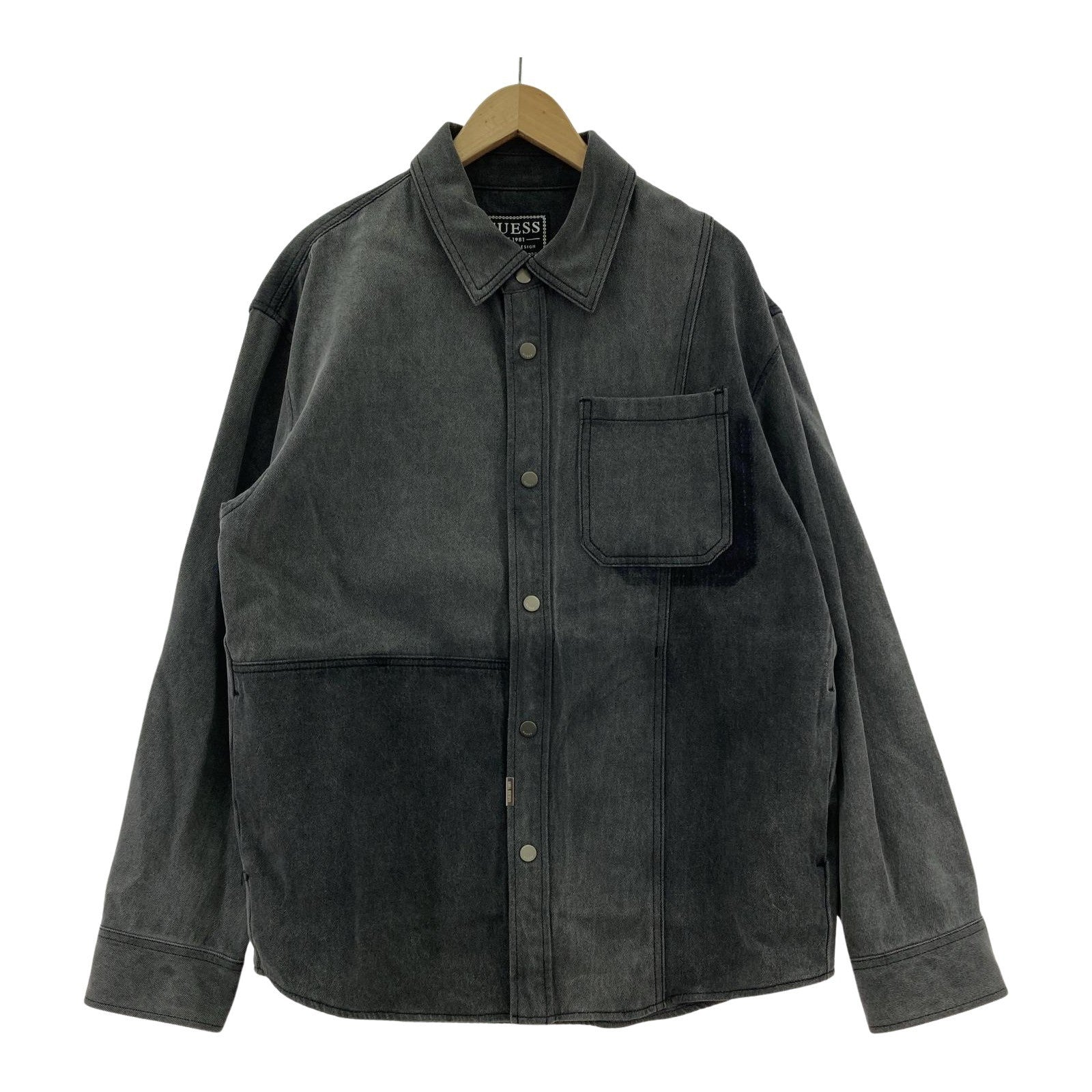 長袖シャツ パッチワークデニムシャツ (XL) ブラック ブラック