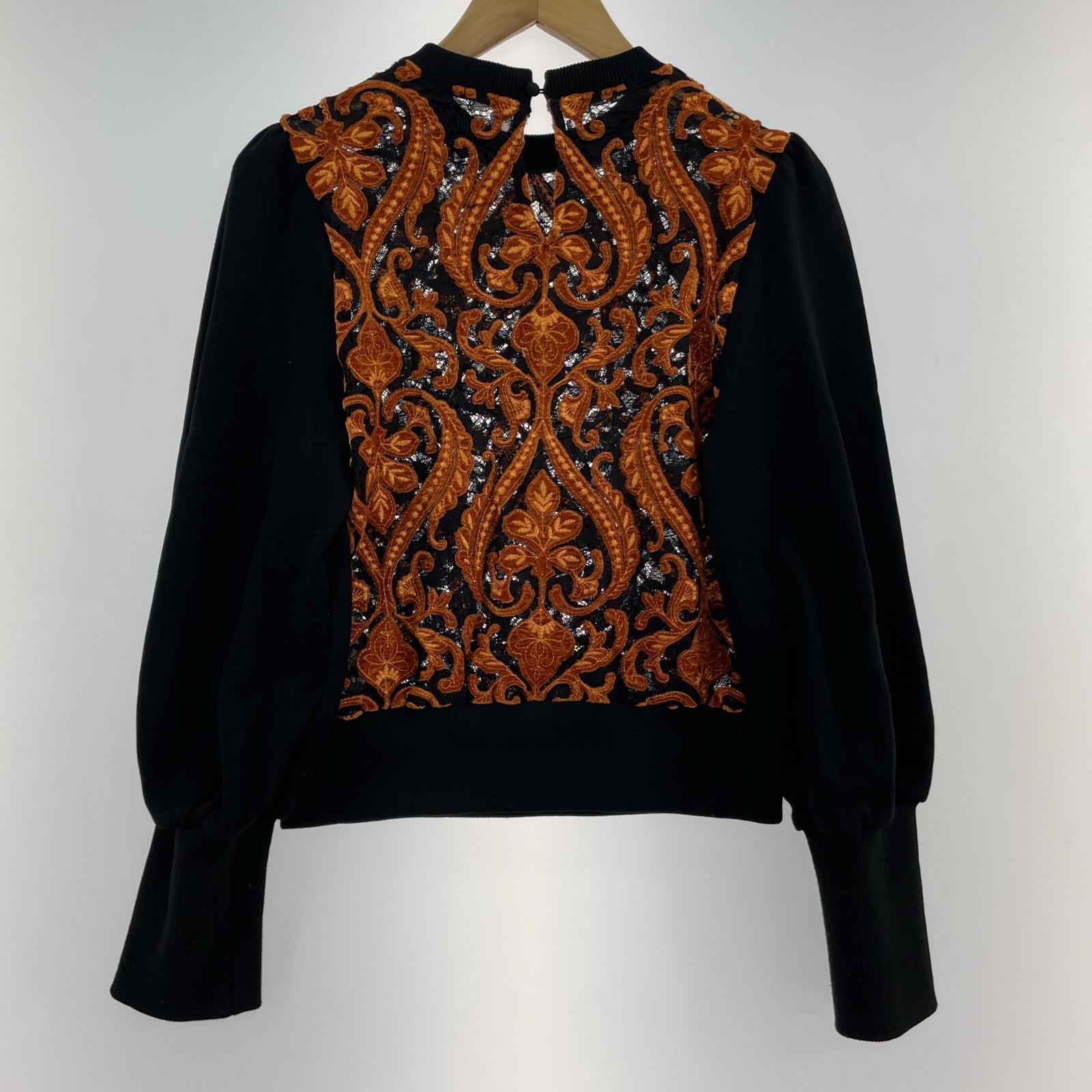 長袖Tシャツ AMERI LACE DOCKING SWEAT デザインカットソー F ブラック×ブラウン