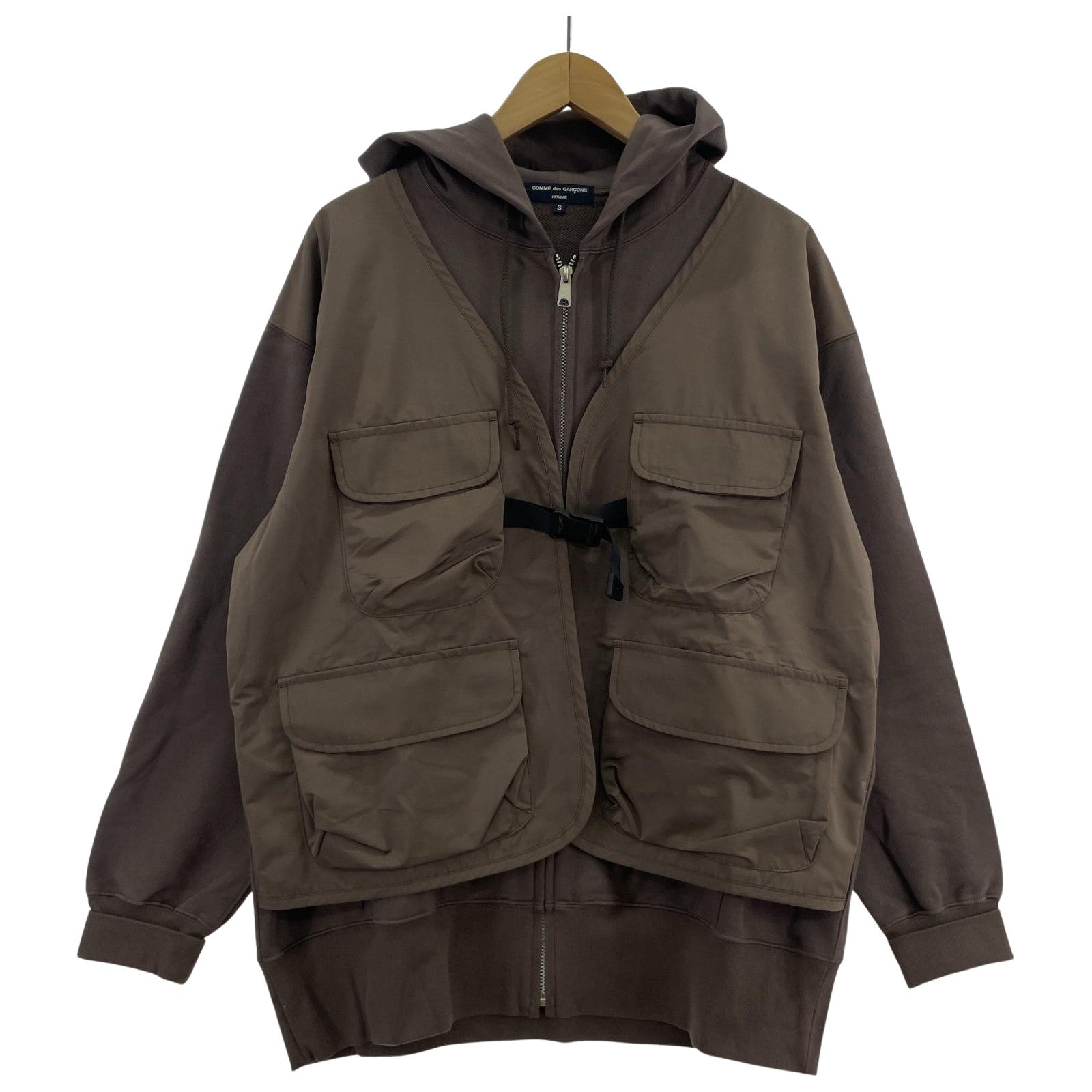 パーカー COMME des GARCONS HOMME 24AW 綿裏毛×エスレル綿タフタジップパーカー S チャコール HN-T011 AD2024 S