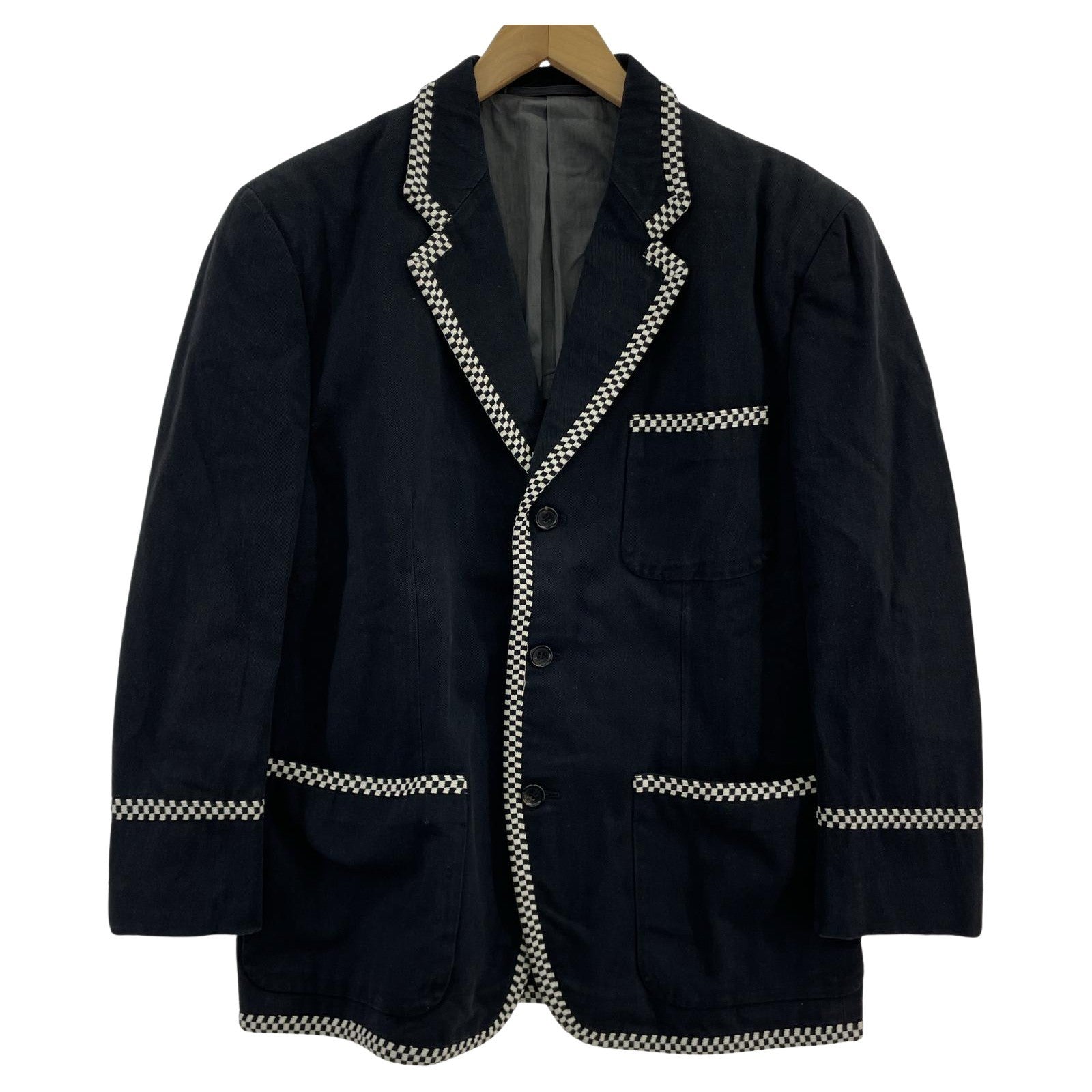 テーラードジャケット COMME des GARCONS HOMME PLUS チェッカーパイピング テーラードジャケット S ブラック PJ-11010S AD1990 S ブラック