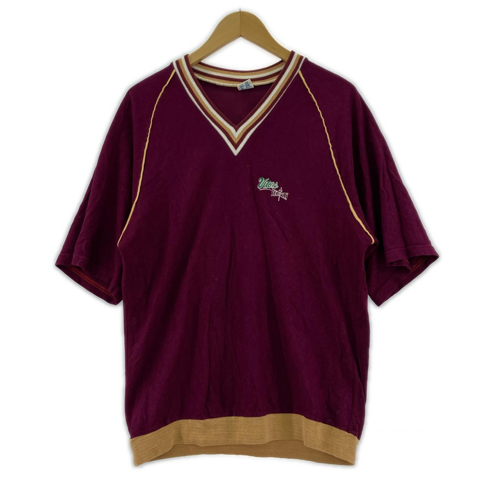 半袖Tシャツ 80s VネックベロアT(L)紫 L