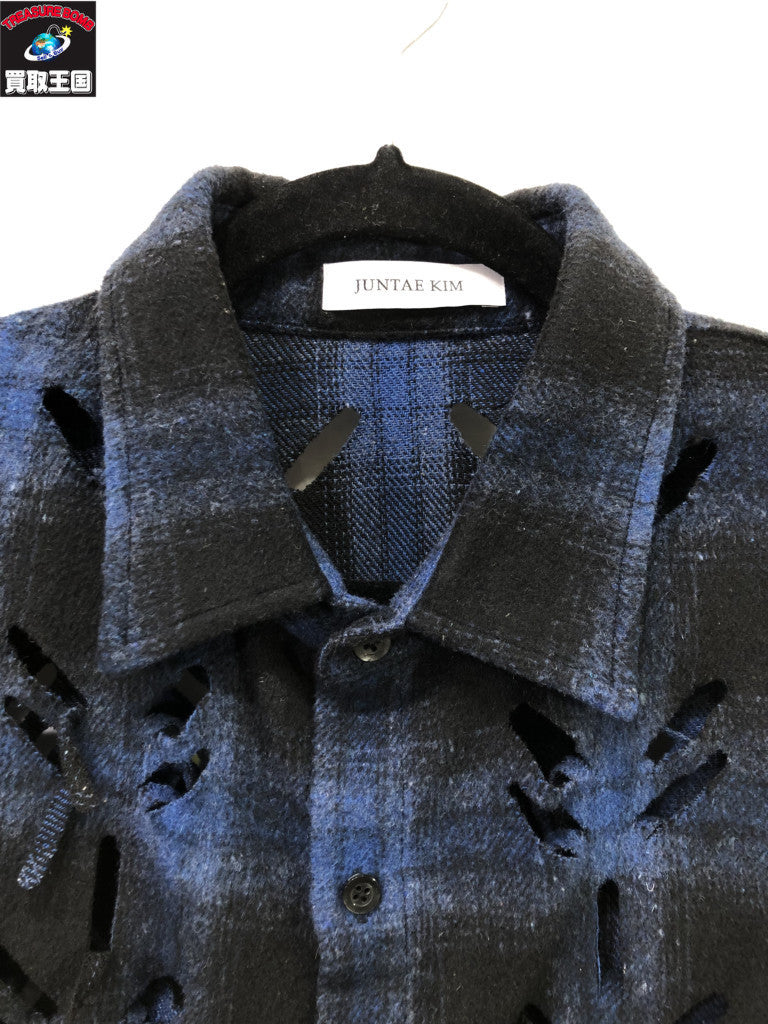 長袖シャツ 24AW/JUNTAE KIM LASERSLASHED SHIRTS/BLUE