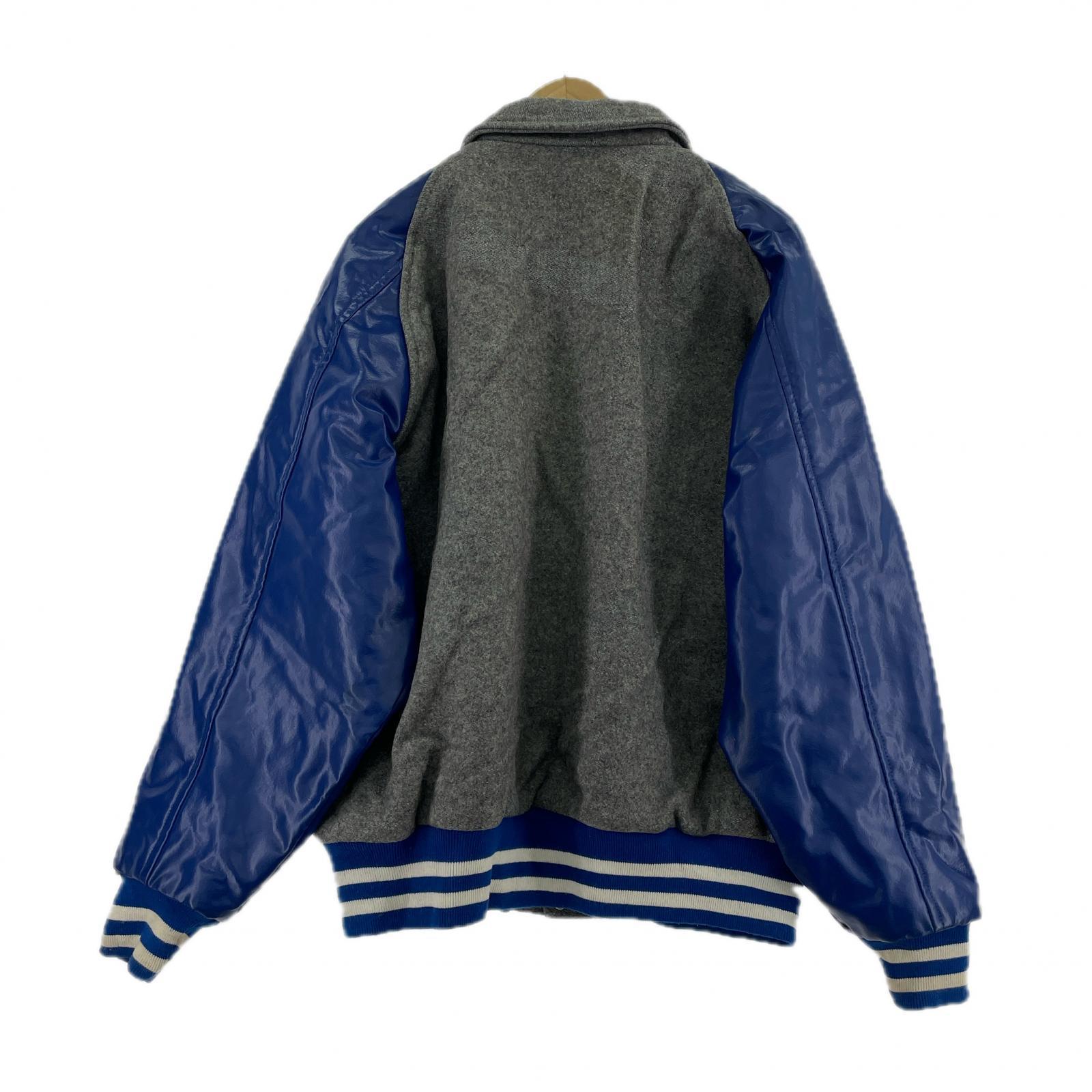 ジャケット AWARDS USA USA製 袖レザー スタジャン(XL) グレー×ブルー