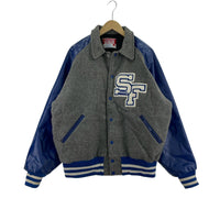ジャケット AWARDS USA USA製 袖レザー スタジャン(XL) グレー×ブルー