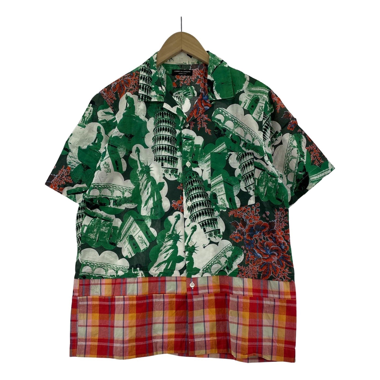 半袖シャツ COMME des GARCONS HOMME PLUS 02SS 蛍光期 チェック切替アロハシャツ - マルチ マルチカラー