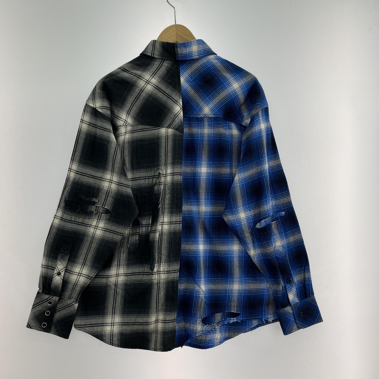 長袖シャツ Rafu ドッキングウエスタンシャツ M ブルー×ブラック M