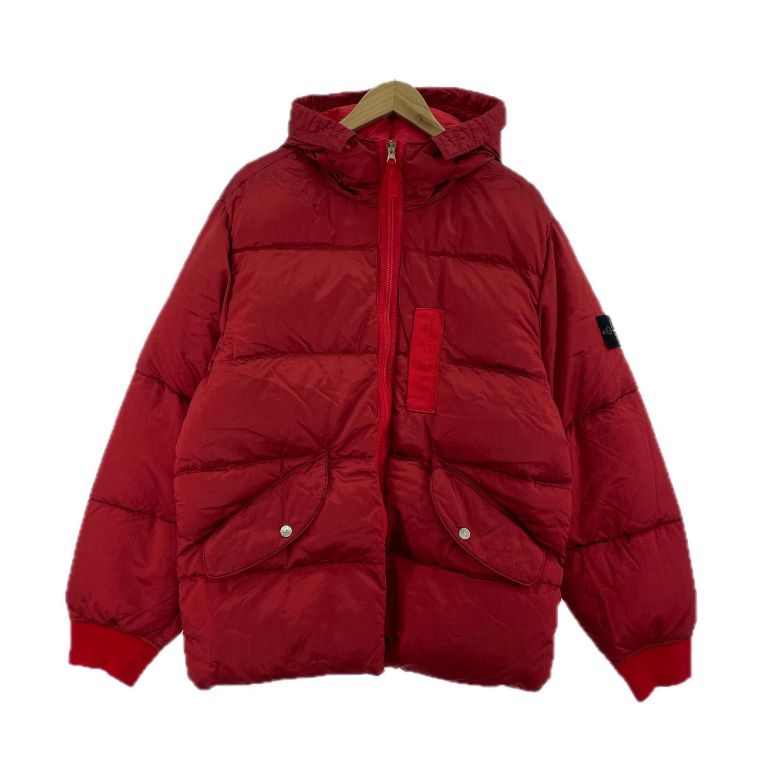 ジャケット ガーメントダイ フーデッドダウンジャケット レッド (L) L レッド