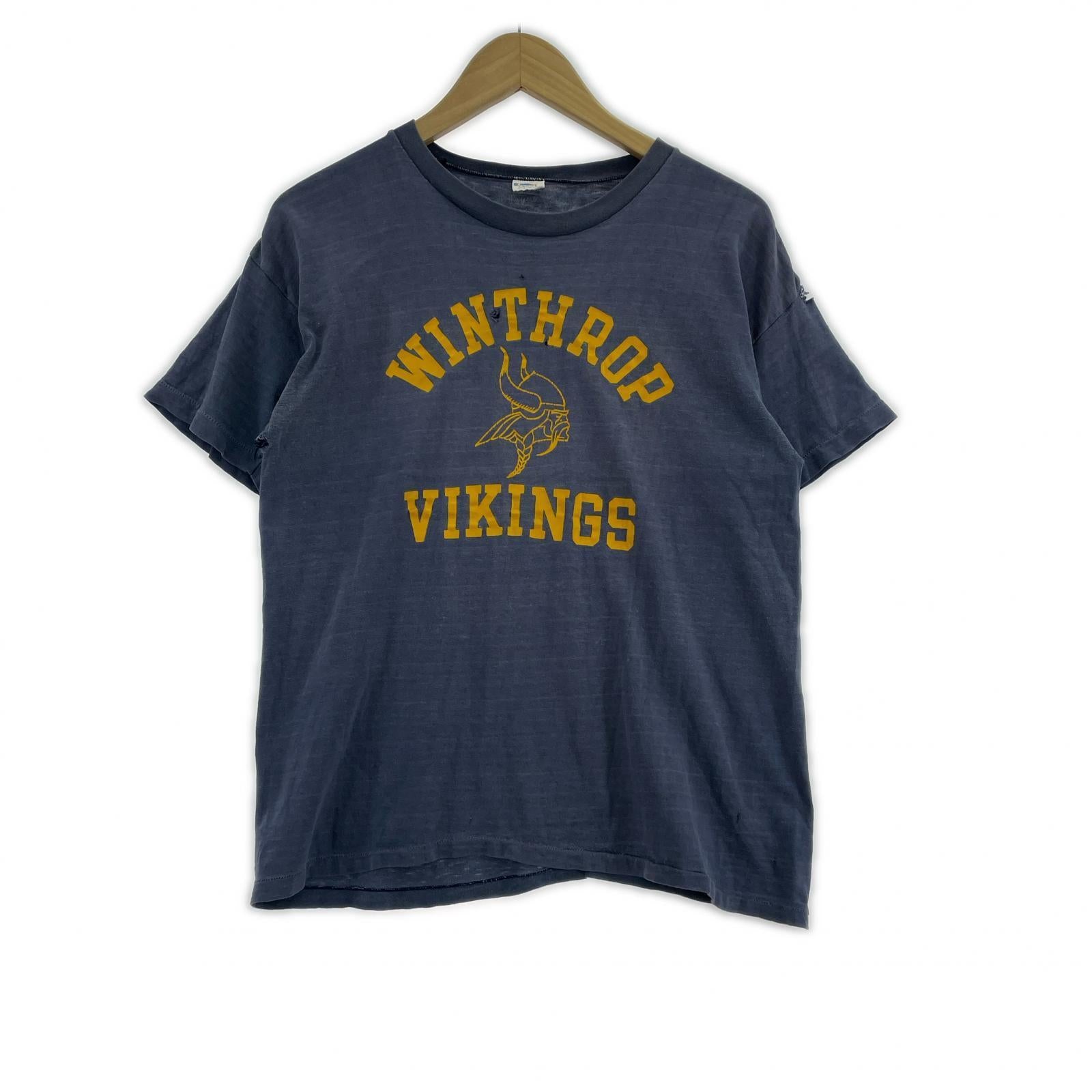 半袖Tシャツ 70s VIKINGSプリントTee(L)USA製 ネイビー L ネイビー