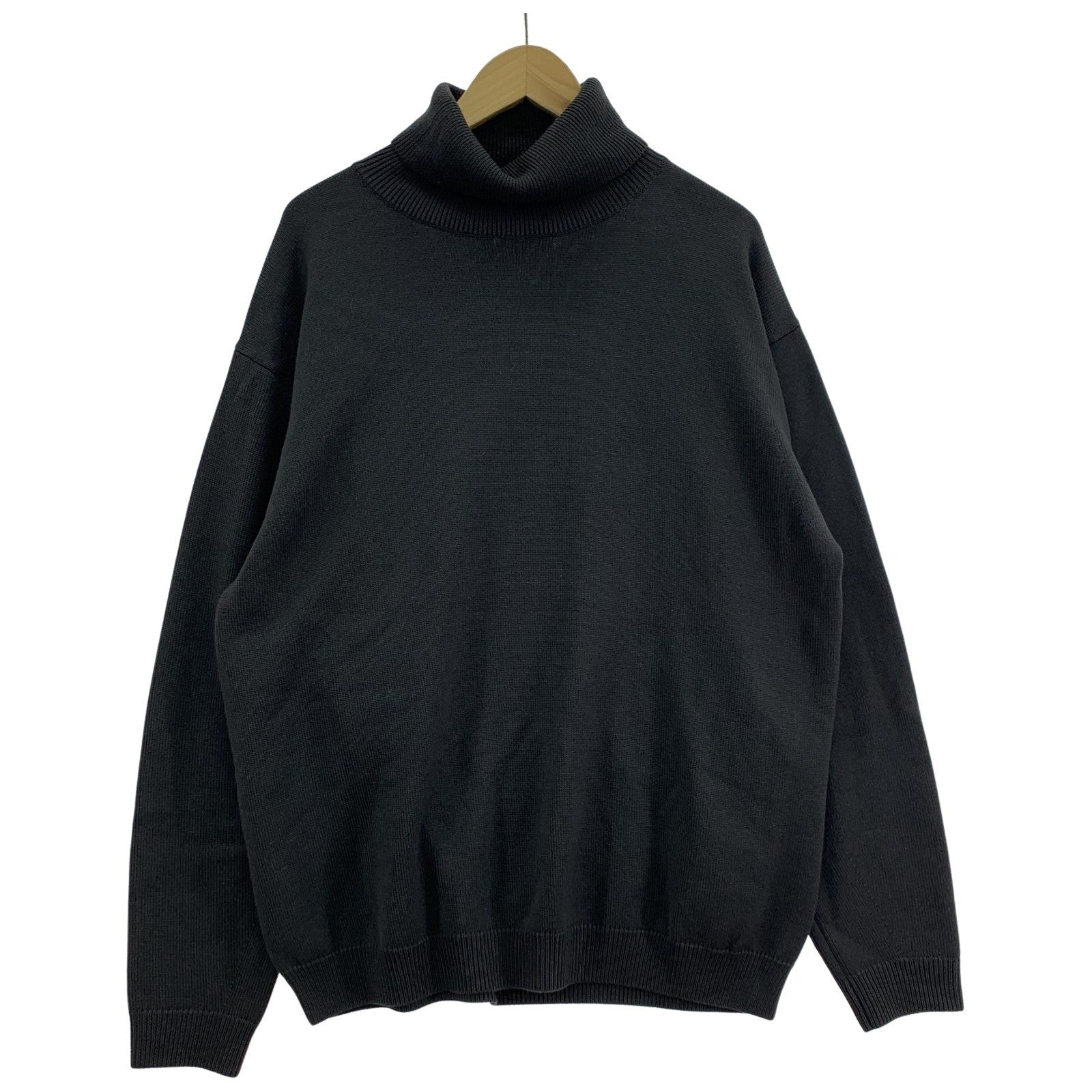 ニット H WOOL 9GAUGE TURTLE NECK KNIT L ブラック