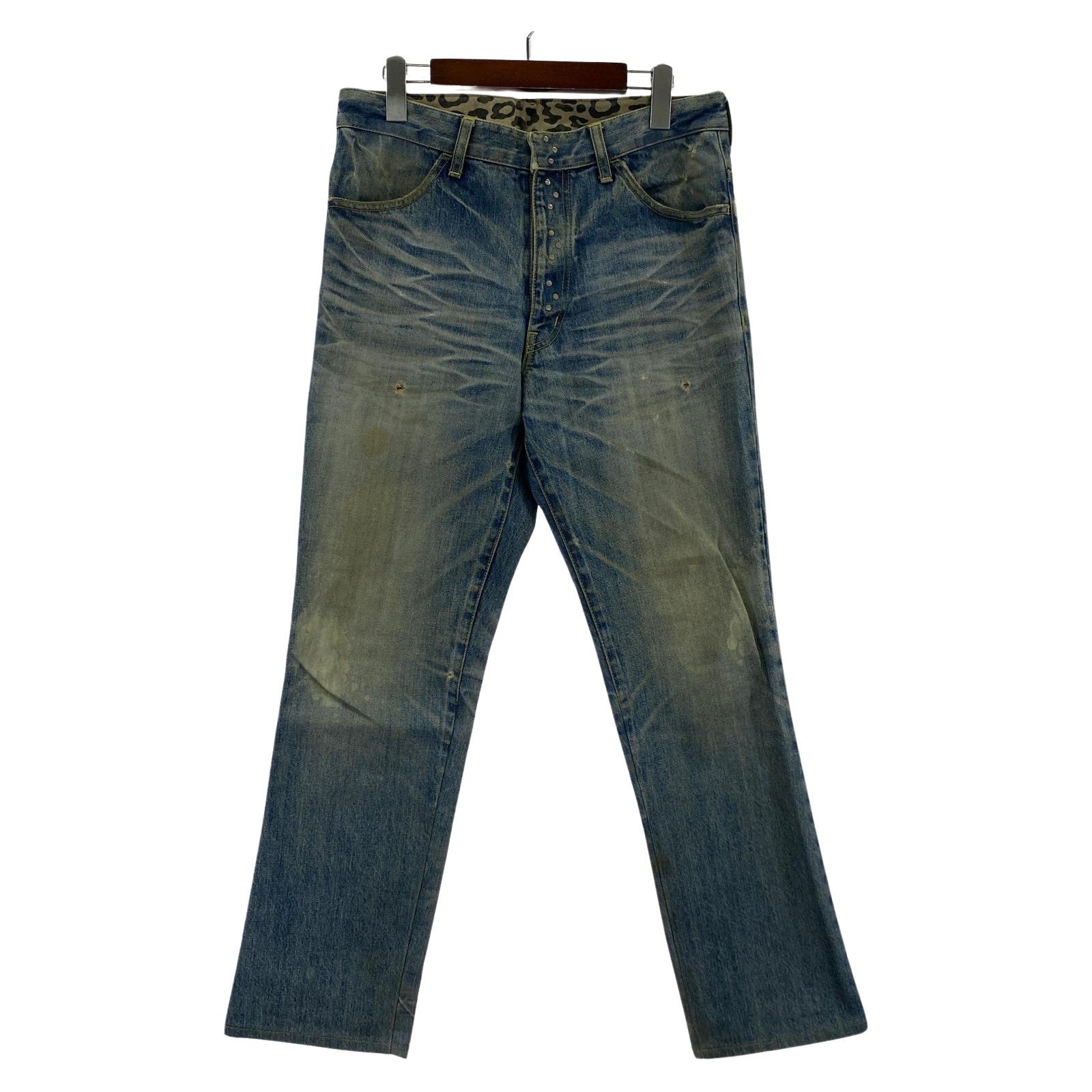 デニムパンツ 裏レオパード デニム 青 M ブルー