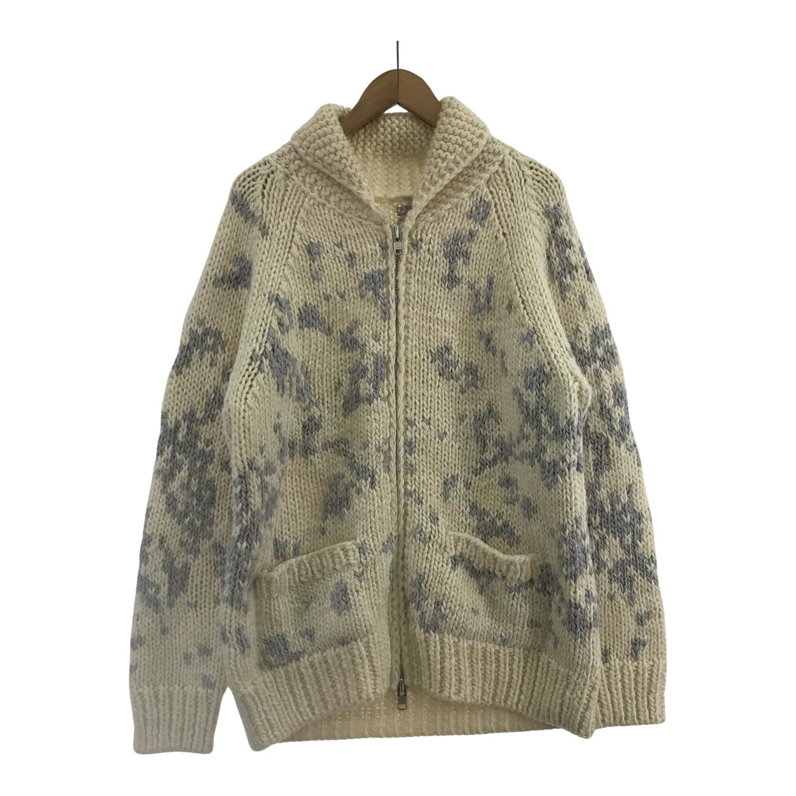 ニット 総柄 カウチンニット 白 (L) L ホワイト