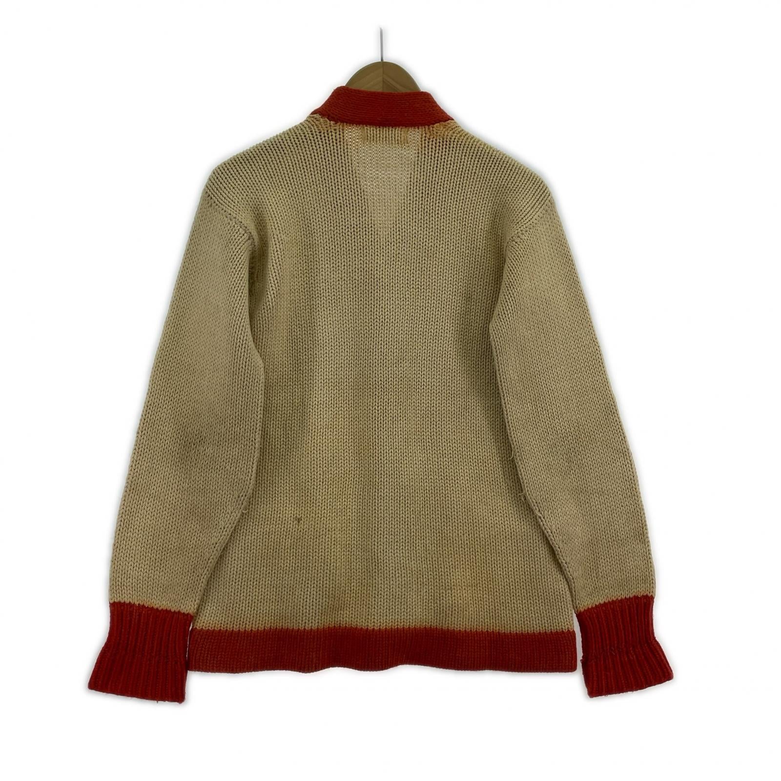 カーディガン 40-50s shawl collar lettered cardigan ベージュ
