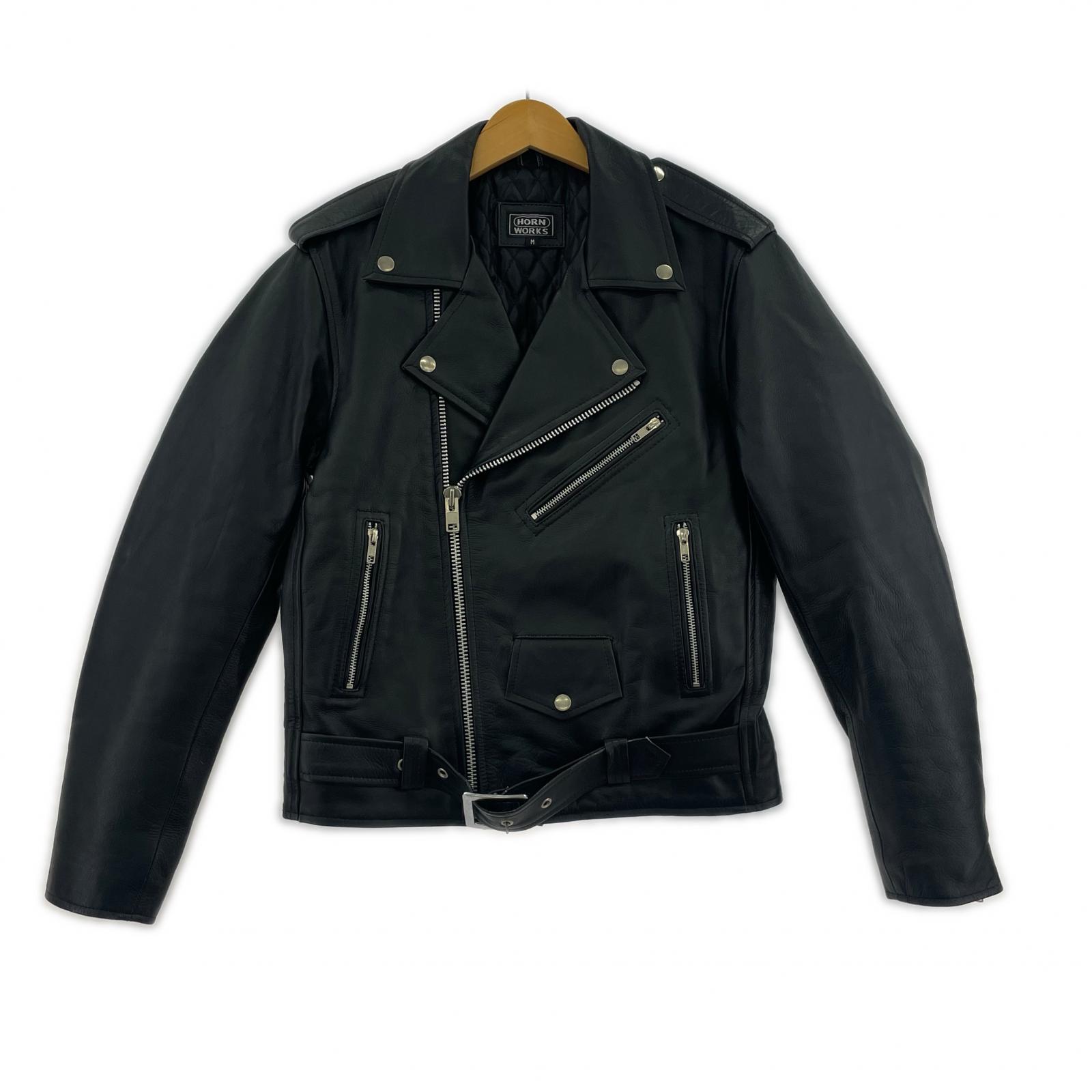 レザージャケット HORN WORKS 牛革 ライダースジャケット M M ブラック