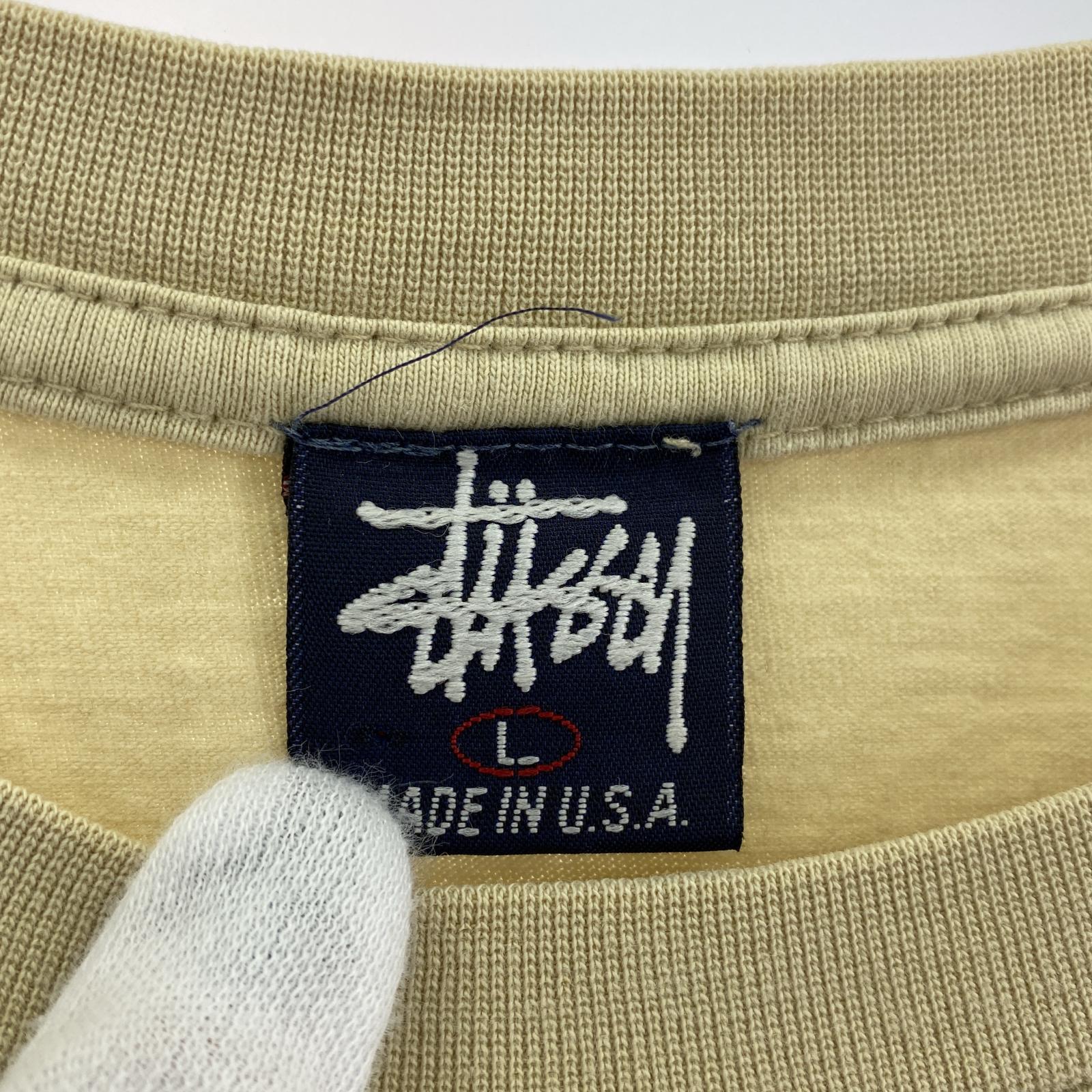 半袖Tシャツ 90s 紺タグ イエロープリント USA製 Tシャツ (L) L ベージュ