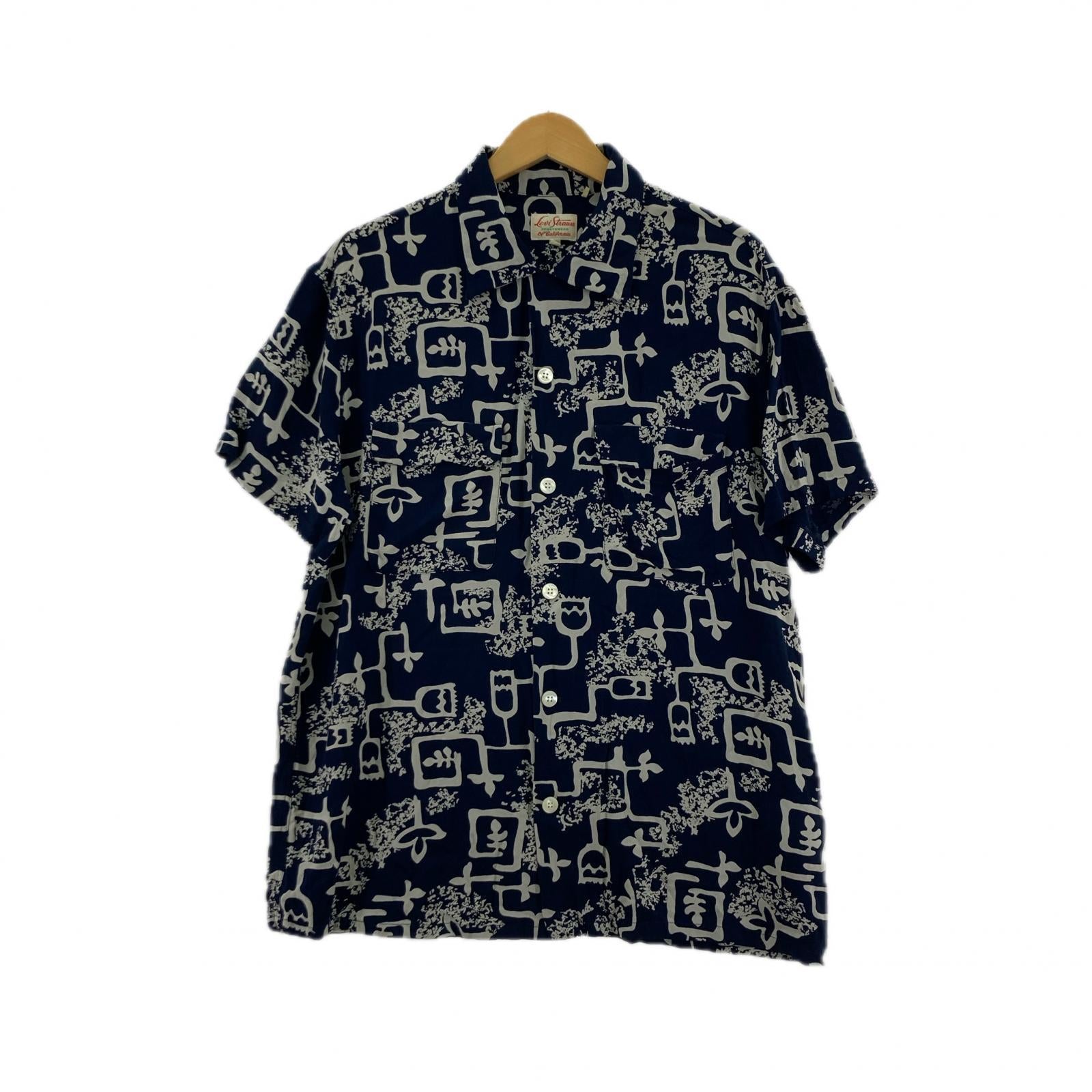 半袖シャツ レーヨンアロハシャツ ネイビー M M