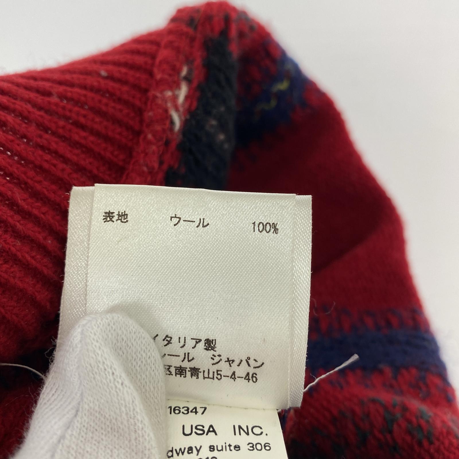 ニットキャップ チェック 柄 ニット 赤系