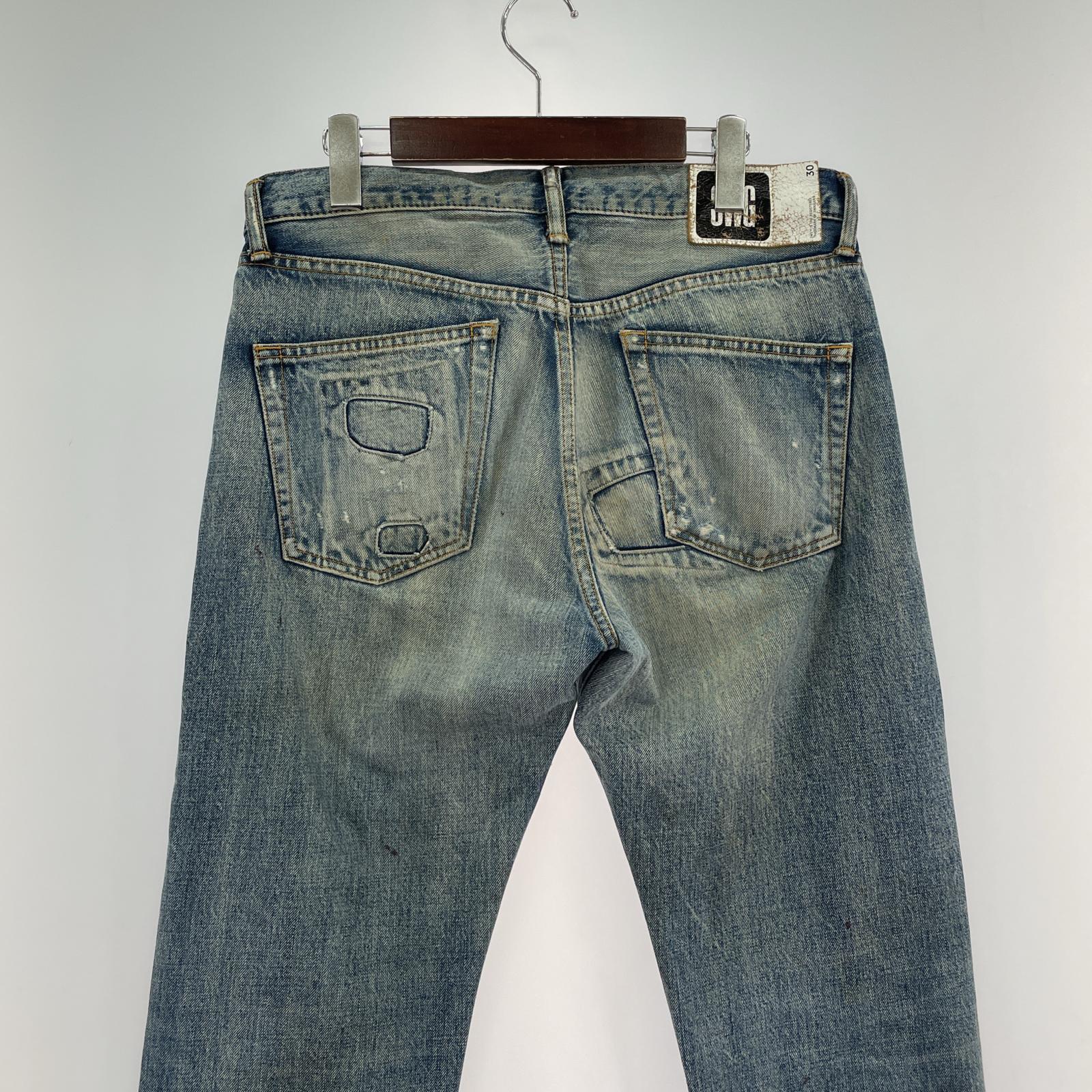 デニムパンツ ダメージ&リペア加工 デニムパンツ(30) 30 ブルー