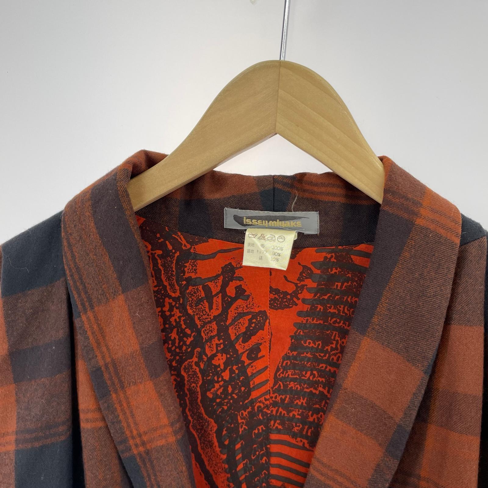 その他アウター ISSEY MIYAKE 87年製 筆タグ チェックコート ブラウン