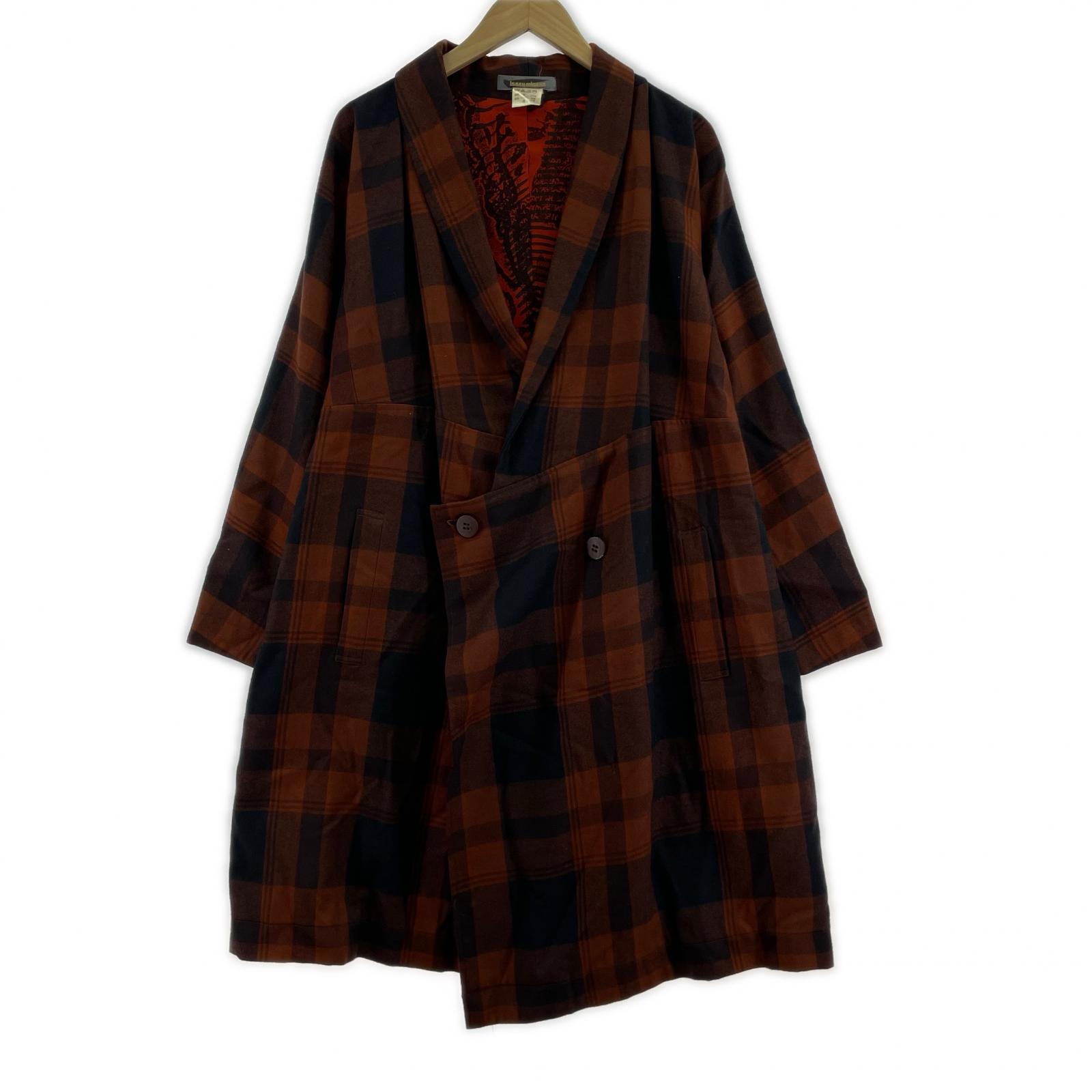 その他アウター ISSEY MIYAKE 87年製 筆タグ チェックコート ブラウン