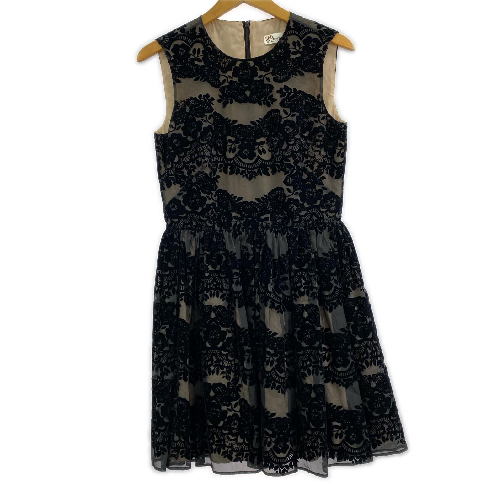 ワンピース RED VALENTINO ノースリーブワンピース 黒 花柄 (38) 38 ブラック