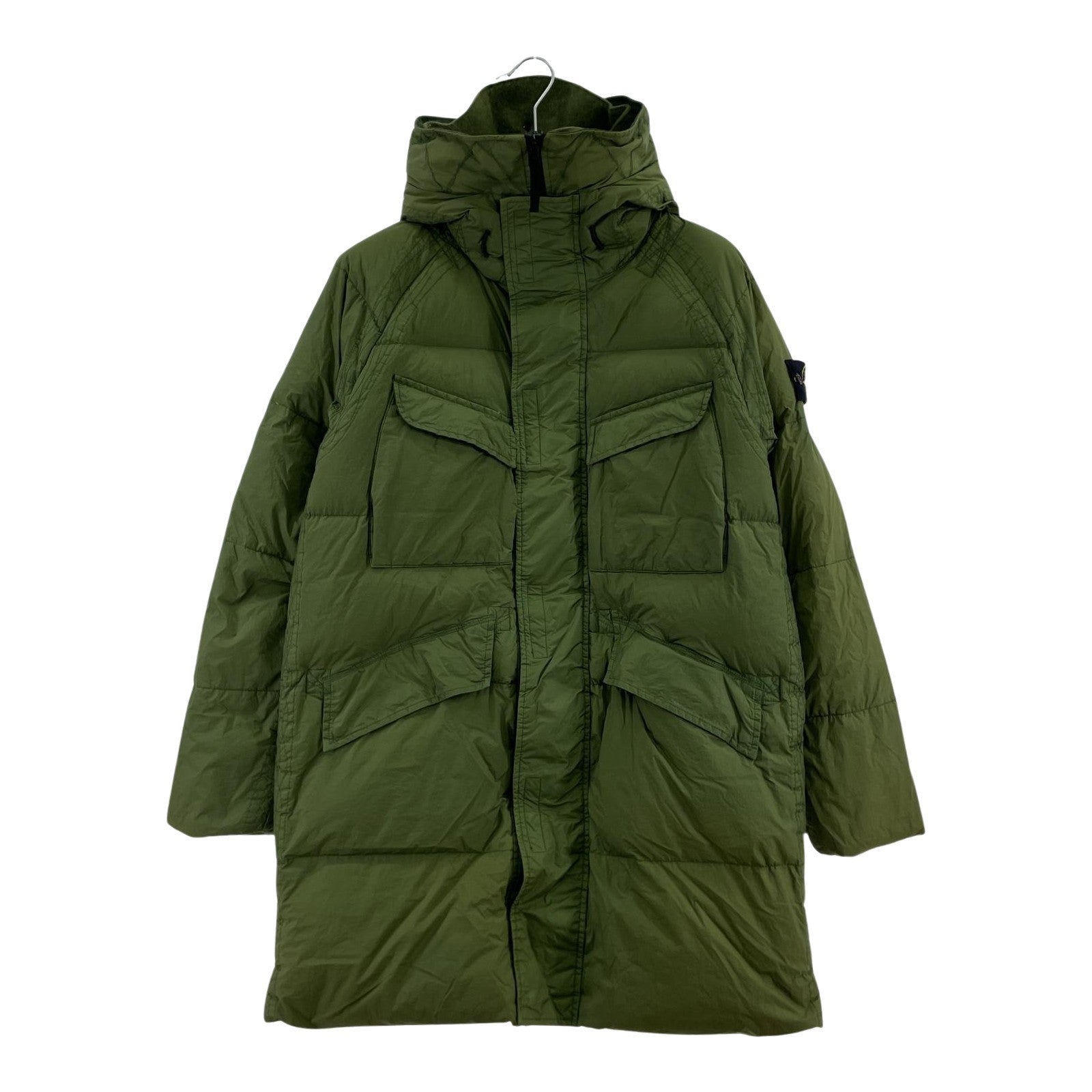ダウンジャケット Crinkle Reps Hooded Long Down ダウンコート S S グリーン