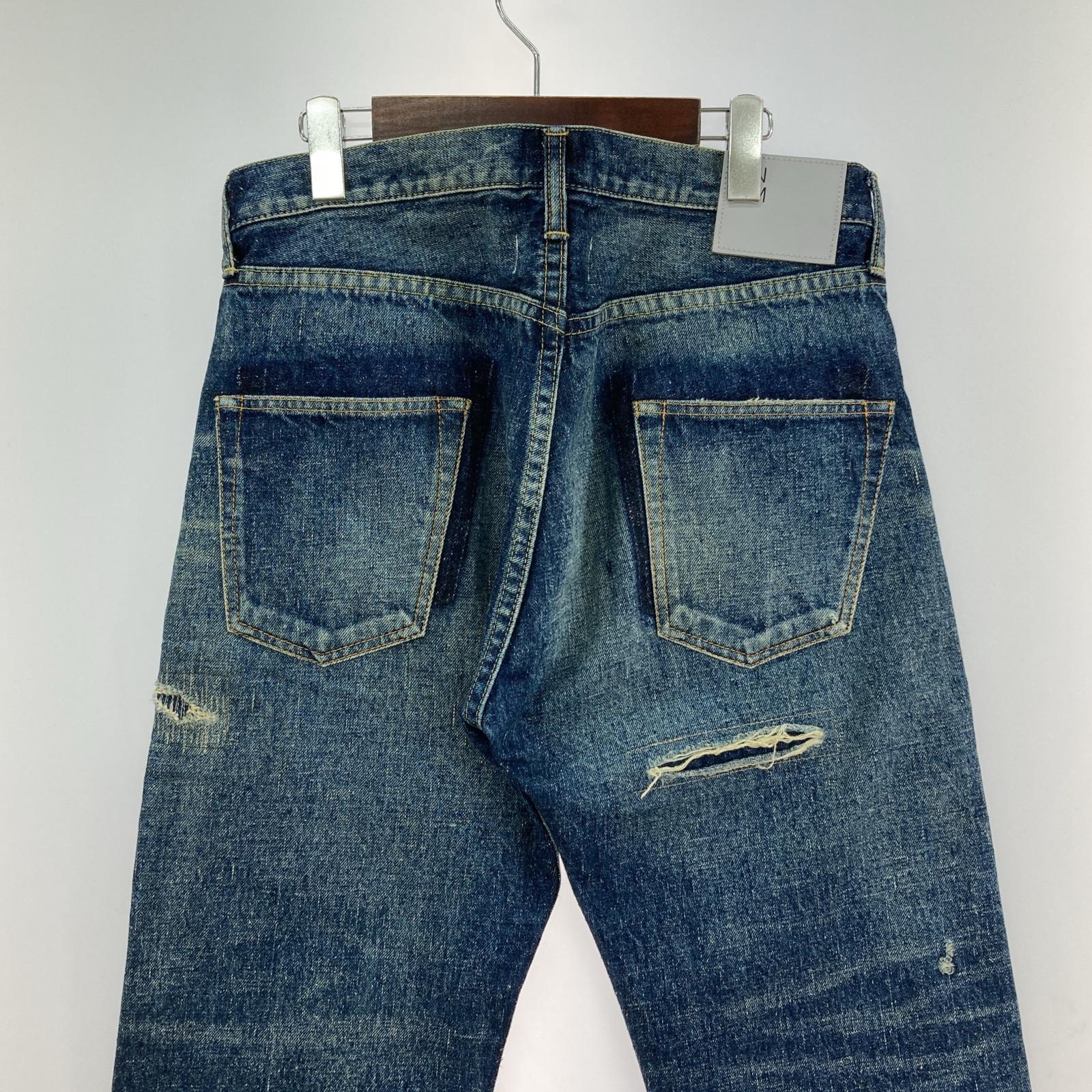 デニムパンツ ×New Manual 24AW クラッシュ リペア デニムパンツ (S) S ブルー