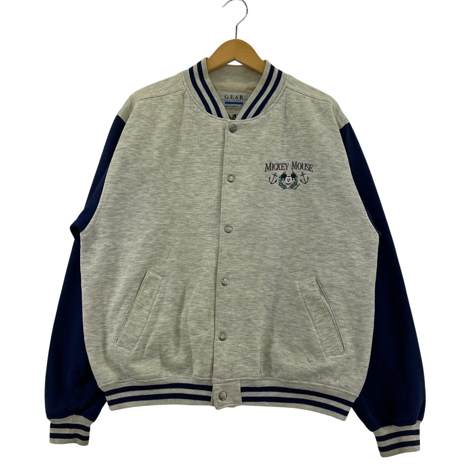 ジャケット 90s MICKEY MOUSE スタジャン スウェットジャケット (L) L グレー