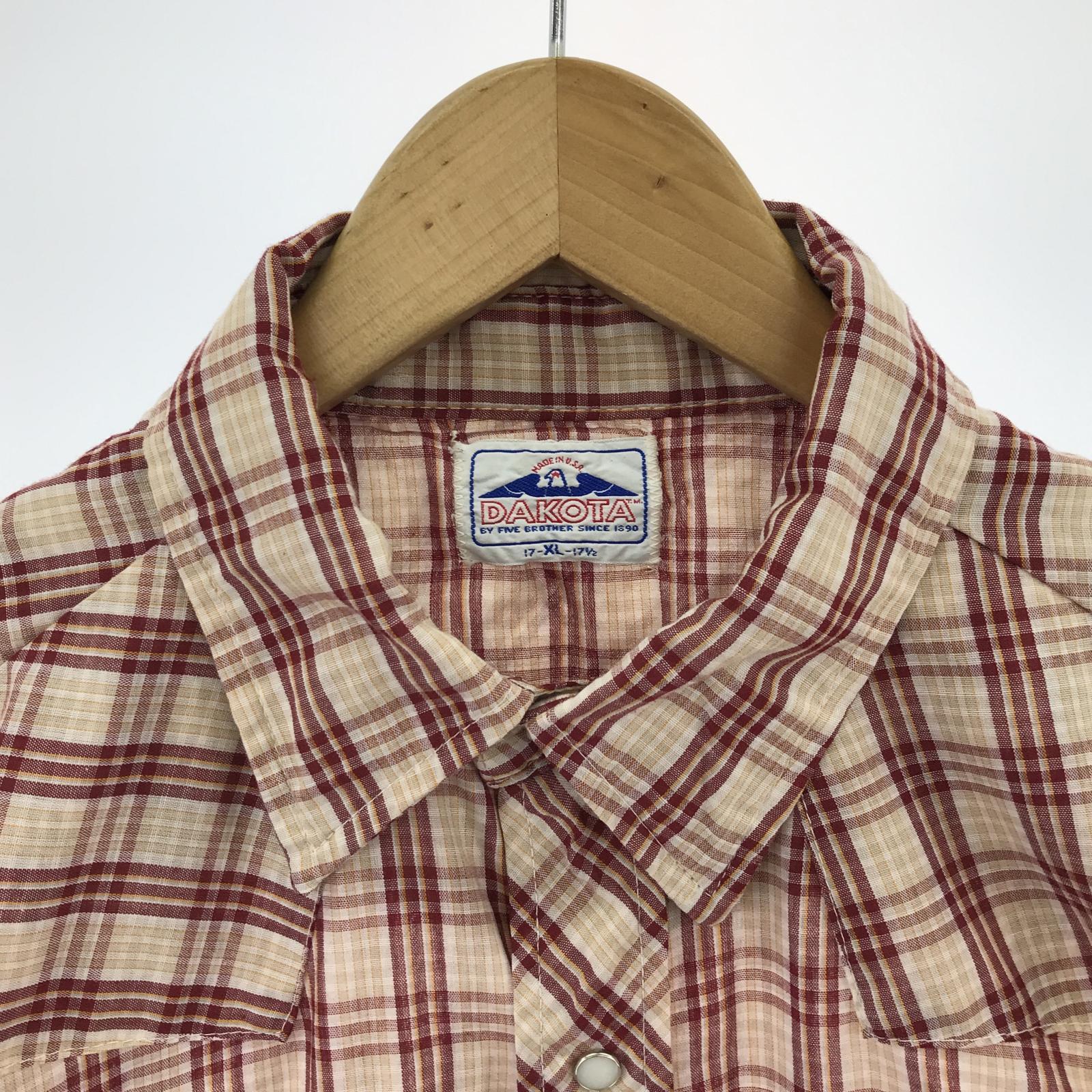 半袖シャツ dakota five brothers80’sチェックウエスタンシャツ(xl) ブラウン