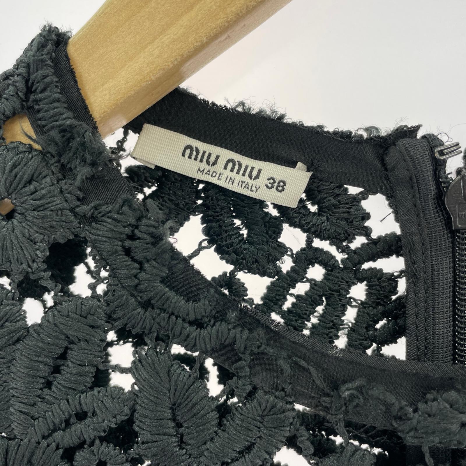 MIU MIU ワンピース 総レースノースリーブドレス ワンピース ひざ丈 バックファスナー 38 S 黒 ブラック 38