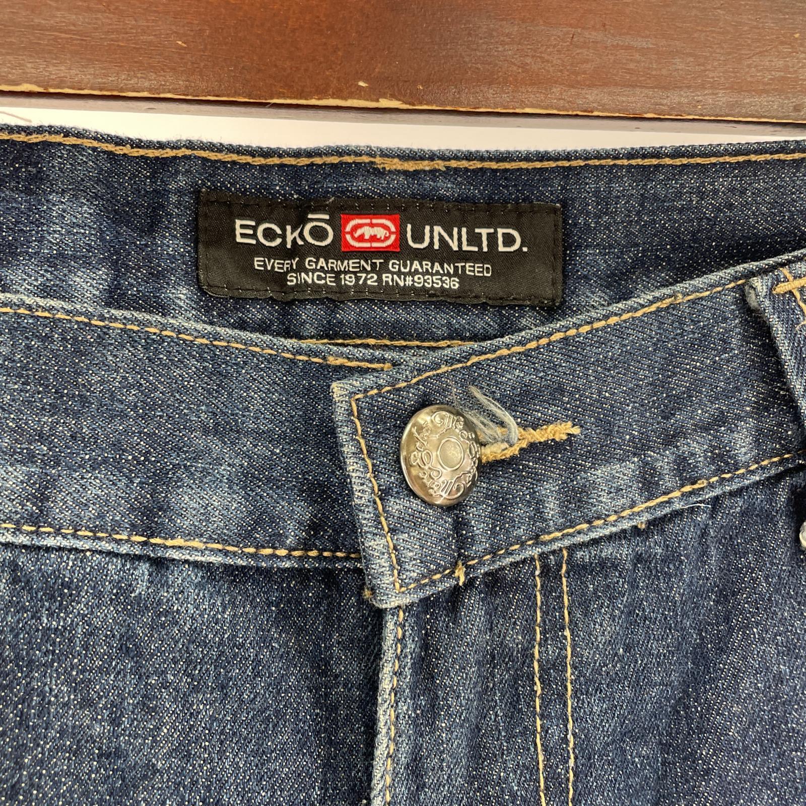 デニムパンツ ECKO UNLTD 刺繍バギーデニム W36~ 40 ネイビー