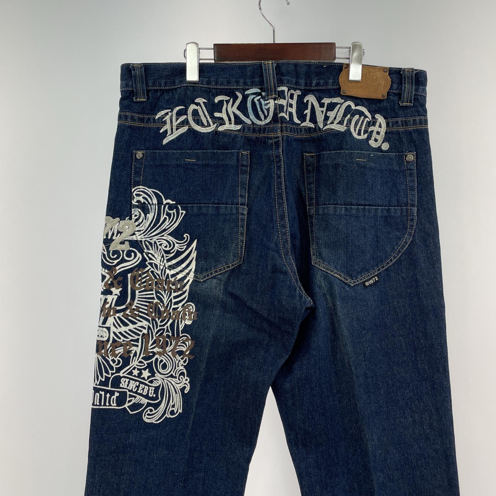 デニムパンツ ECKO UNLTD 刺繍バギーデニム W36~ 40 ネイビー