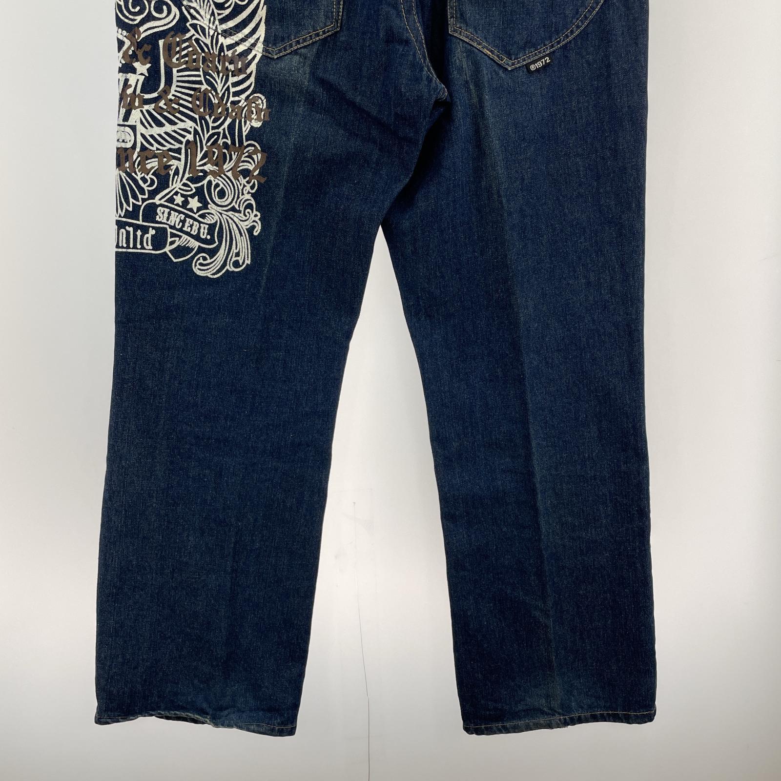 デニムパンツ ECKO UNLTD 刺繍バギーデニム W36~ 40 ネイビー