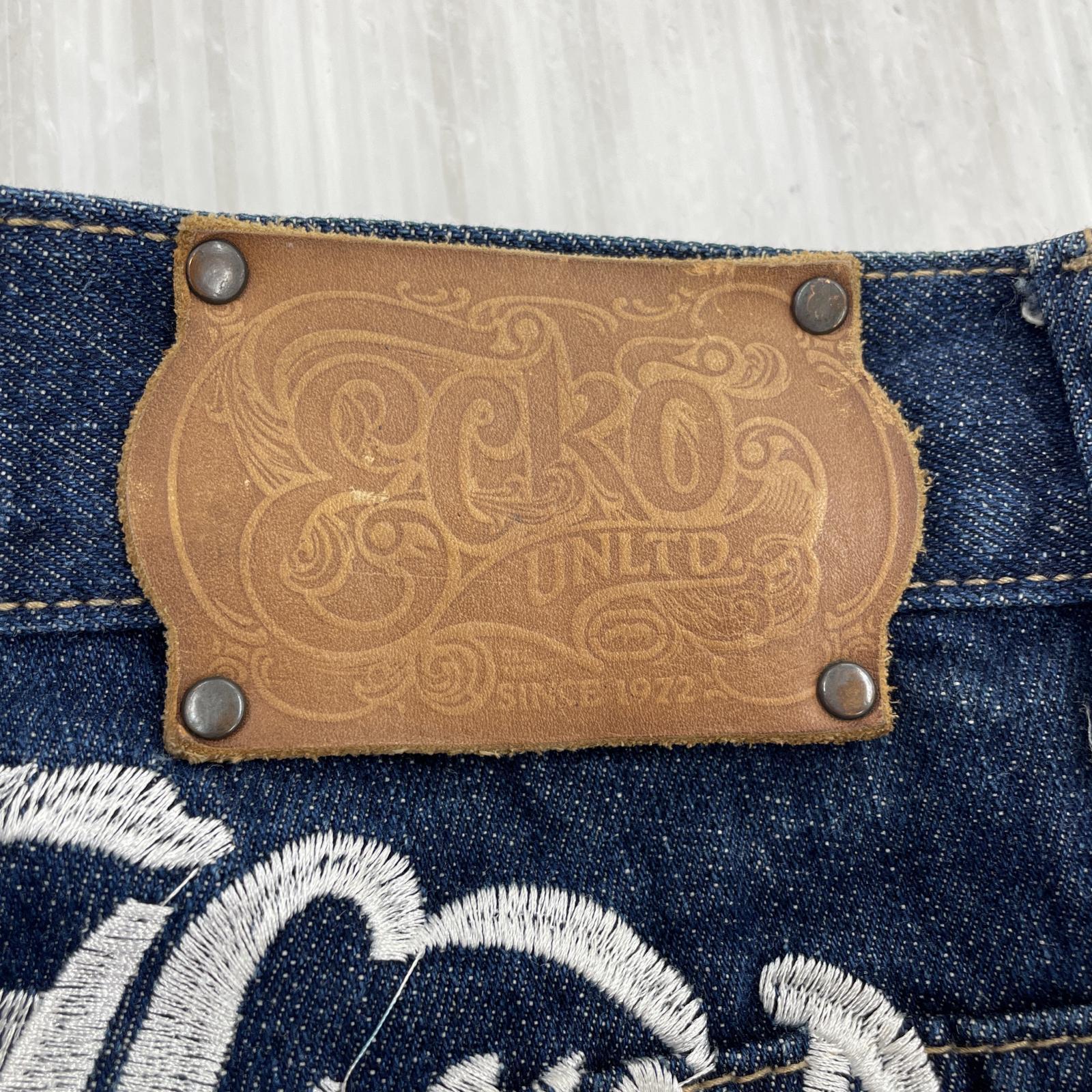 デニムパンツ ECKO UNLTD 刺繍バギーデニム W36~ 40 ネイビー