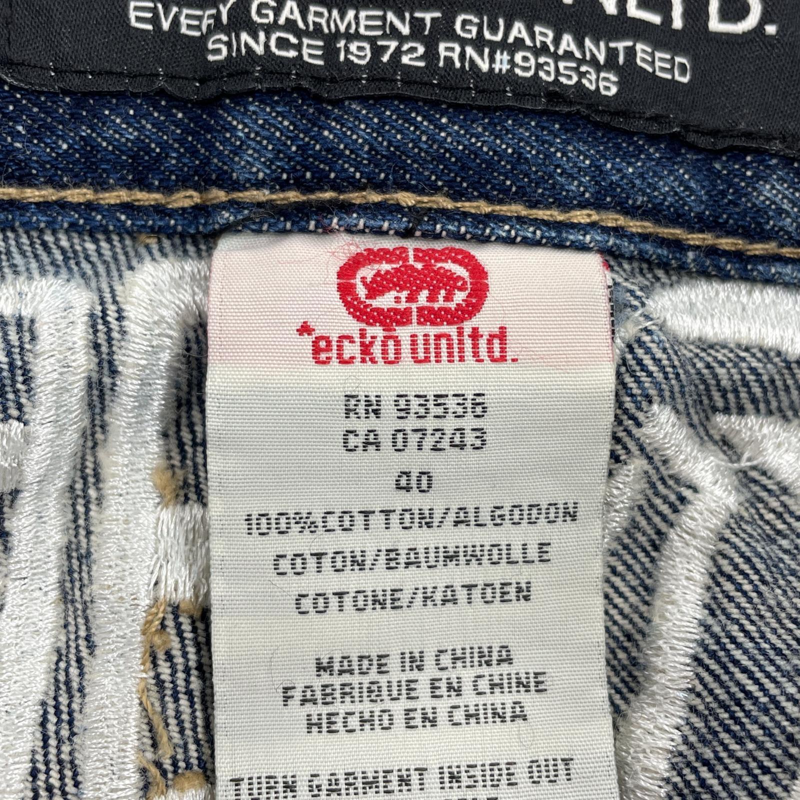 デニムパンツ ECKO UNLTD 刺繍バギーデニム W36~ 40 ネイビー