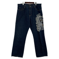 デニムパンツ ECKO UNLTD 刺繍バギーデニム W36~ 40 ネイビー